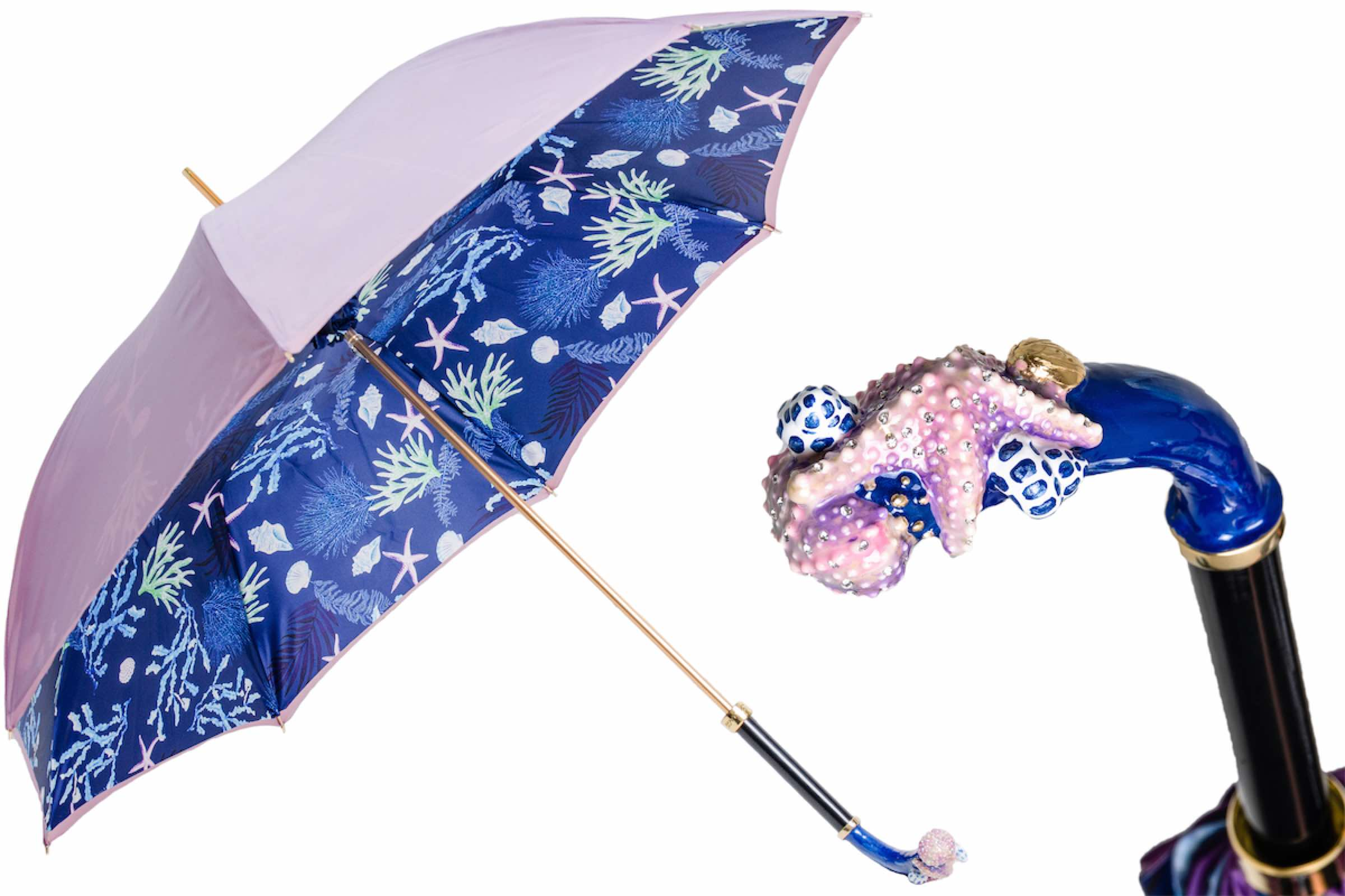 Blue Starfish Umbrella with Enameled Brass Handle – Handmade in Italy