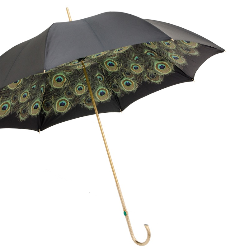 Stylish Black Double Cloth Umbrella with Peacock Interior
