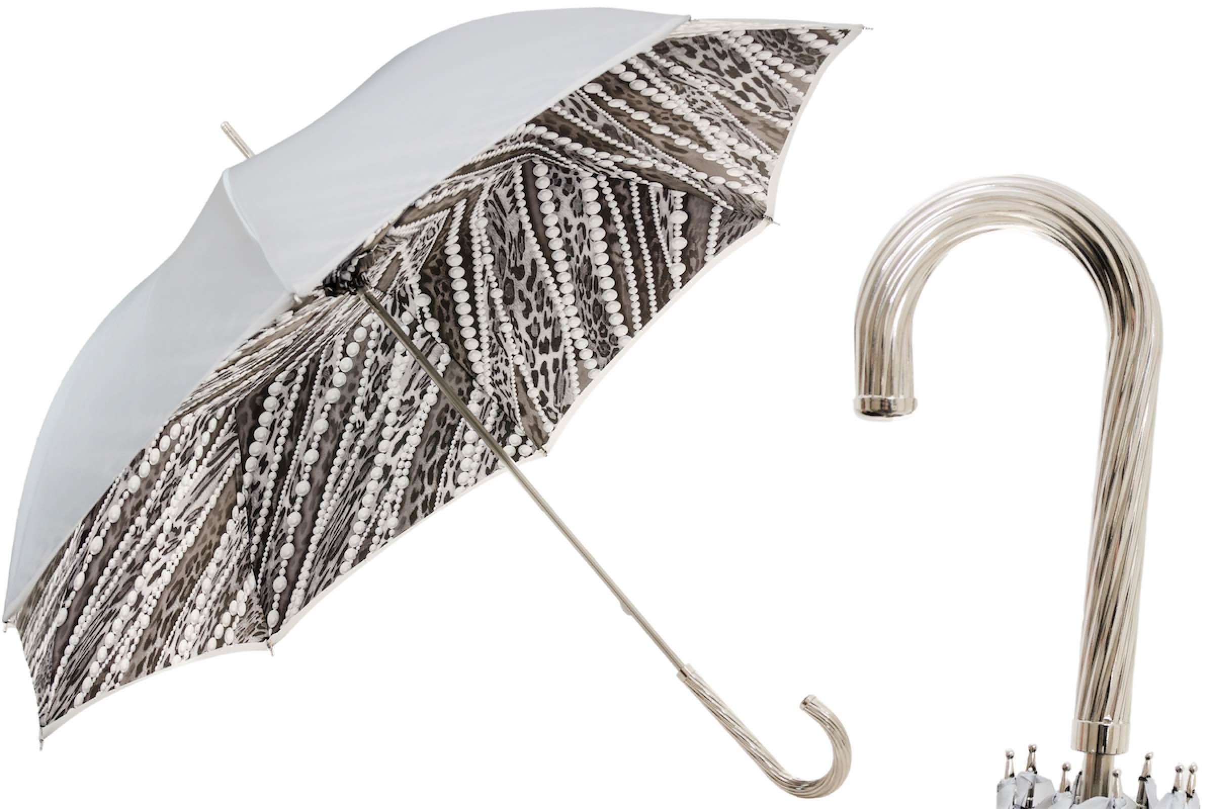 Umbrella with Grey Pearls and Leopard Print – Manual Opening