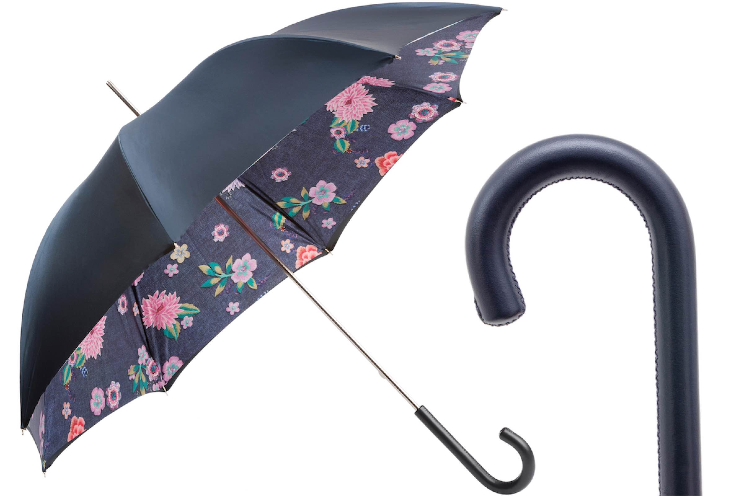 Jeans and Flowers Print Umbrella – Manual Opening, Handmade in Italy