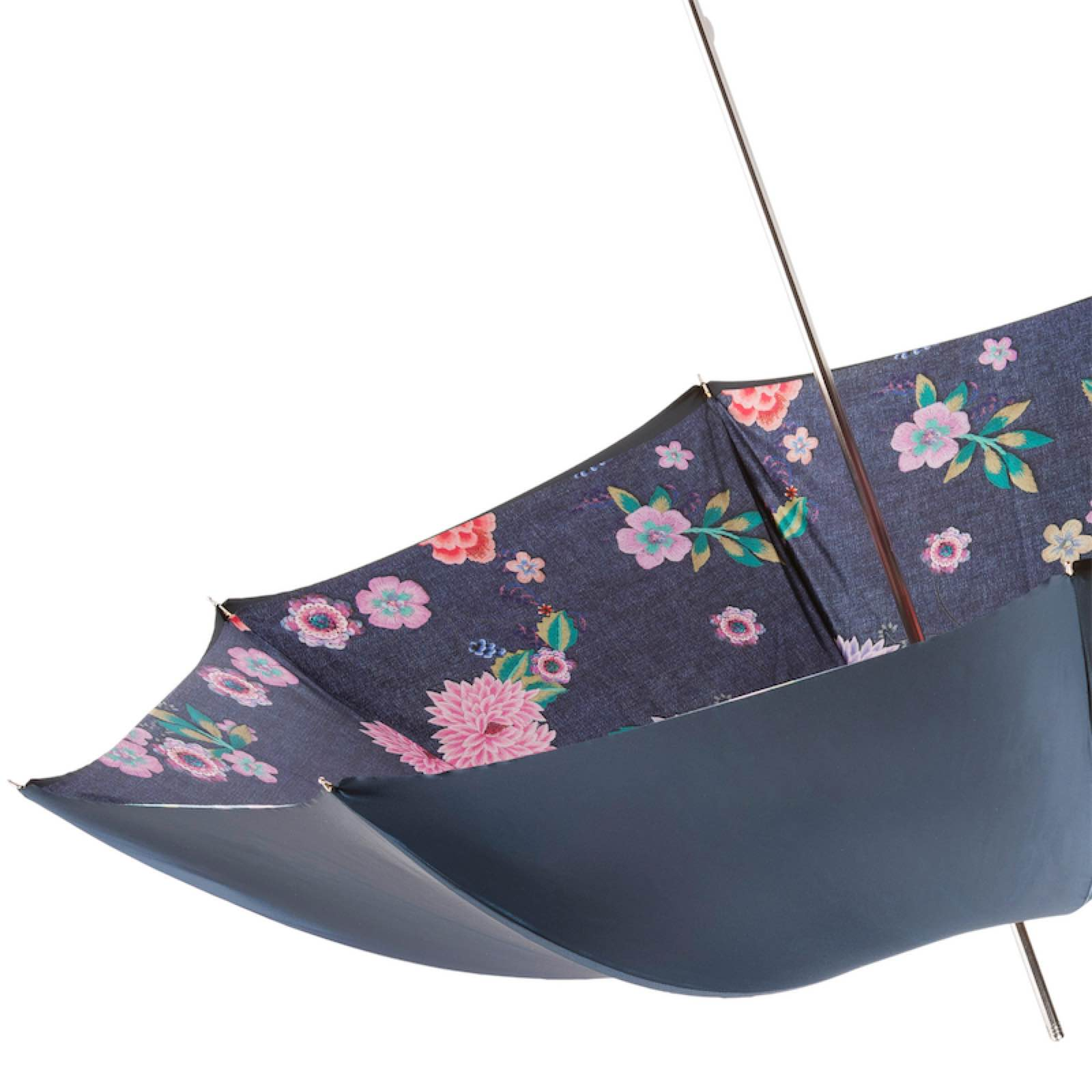 Jeans and Flowers Print Umbrella – Manual Opening, Handmade in Italy