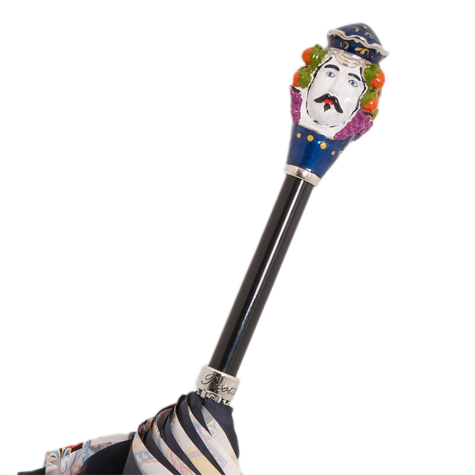 Sicilian Head Enameled Brass Handle Manual Opening Luxury Umbrella