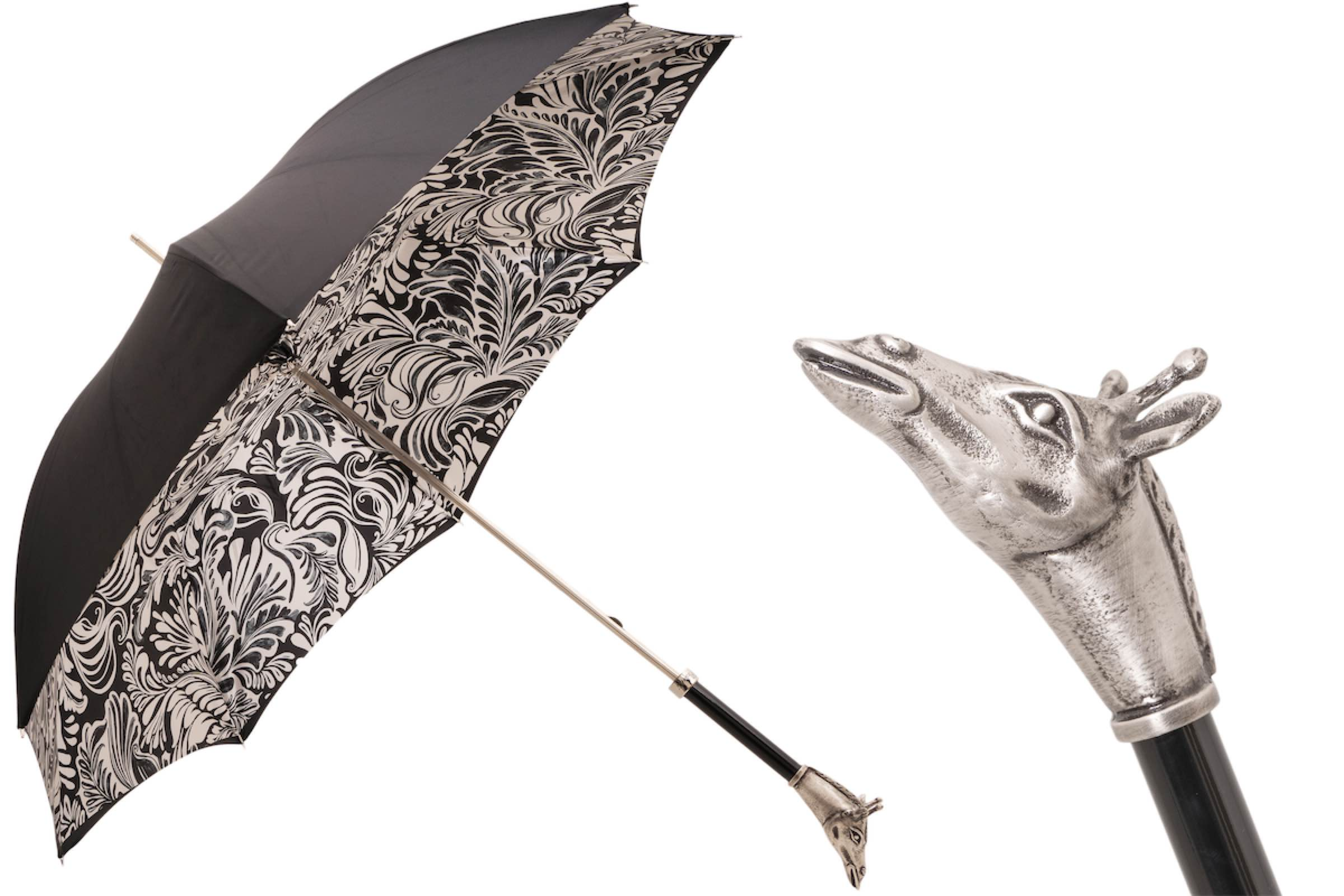 Vintage Giraffe Print Umbrella with Aluminum Handle, Handmade in Italy