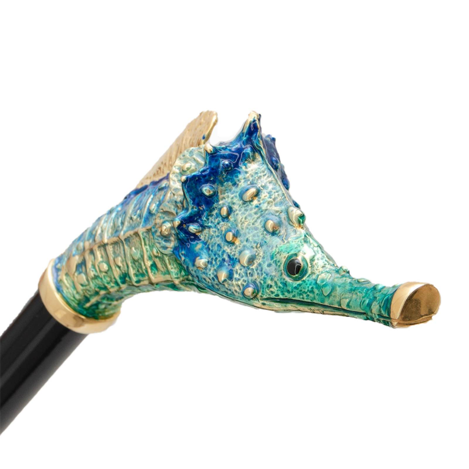 Seahorse Enameled Brass Handle Double Cloth Umbrella