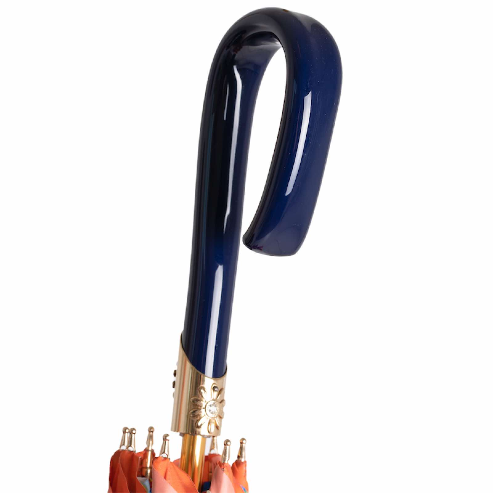 Designer Chic Orange Umbrella with Flowers – Handmade in Italy