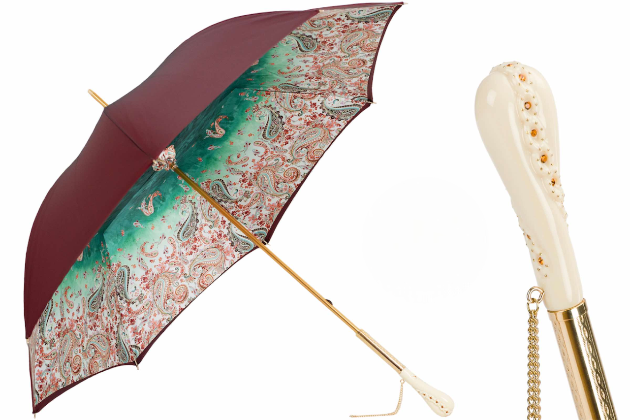 Burgundy Paisley Double Cloth Umbrella with Swarovski Crystal Handle