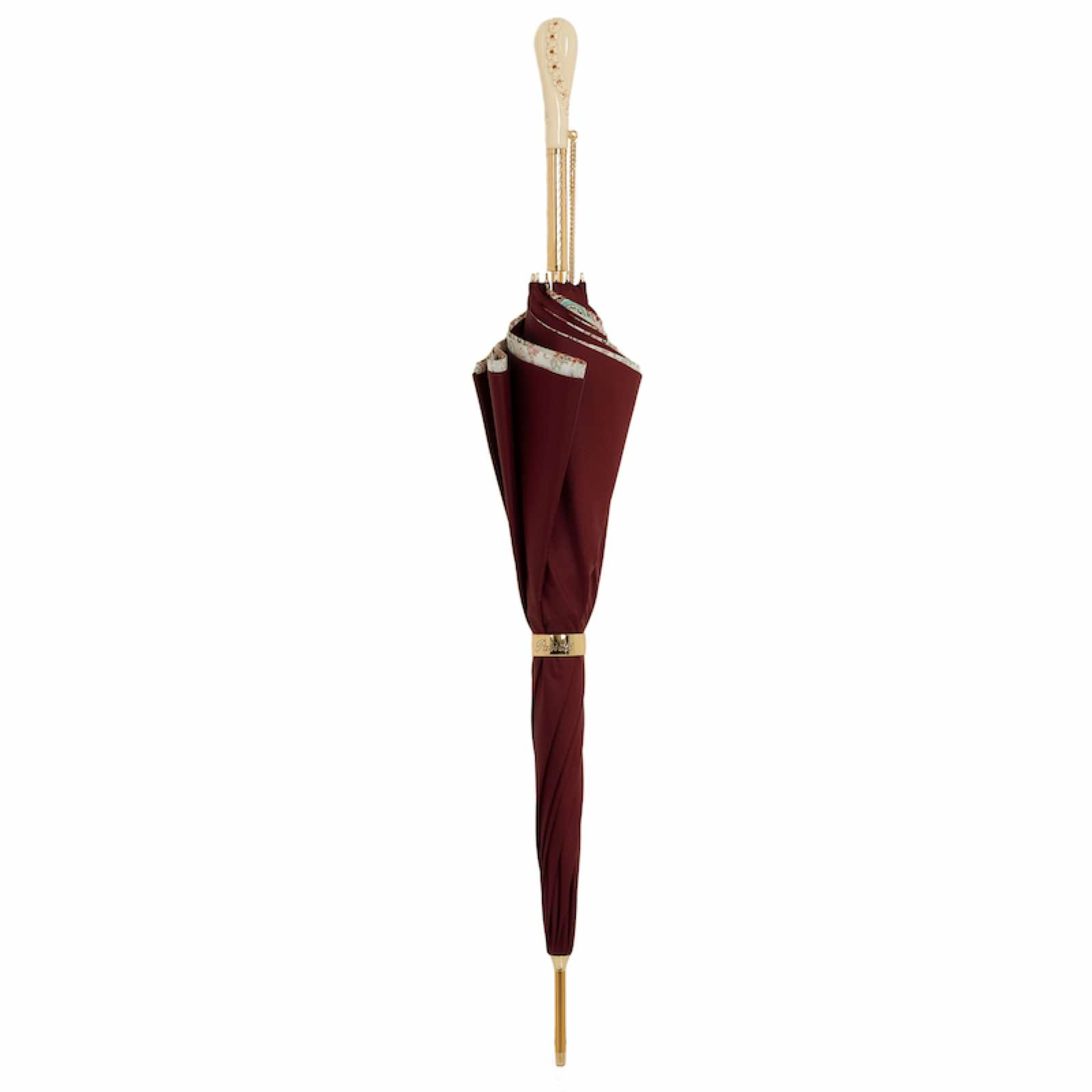 Burgundy Paisley Double Cloth Umbrella with Swarovski Crystal Handle