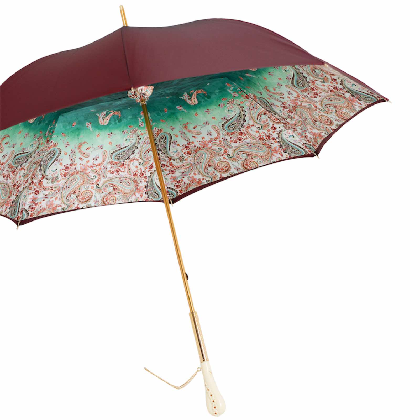Burgundy Paisley Double Cloth Umbrella with Swarovski Crystal Handle