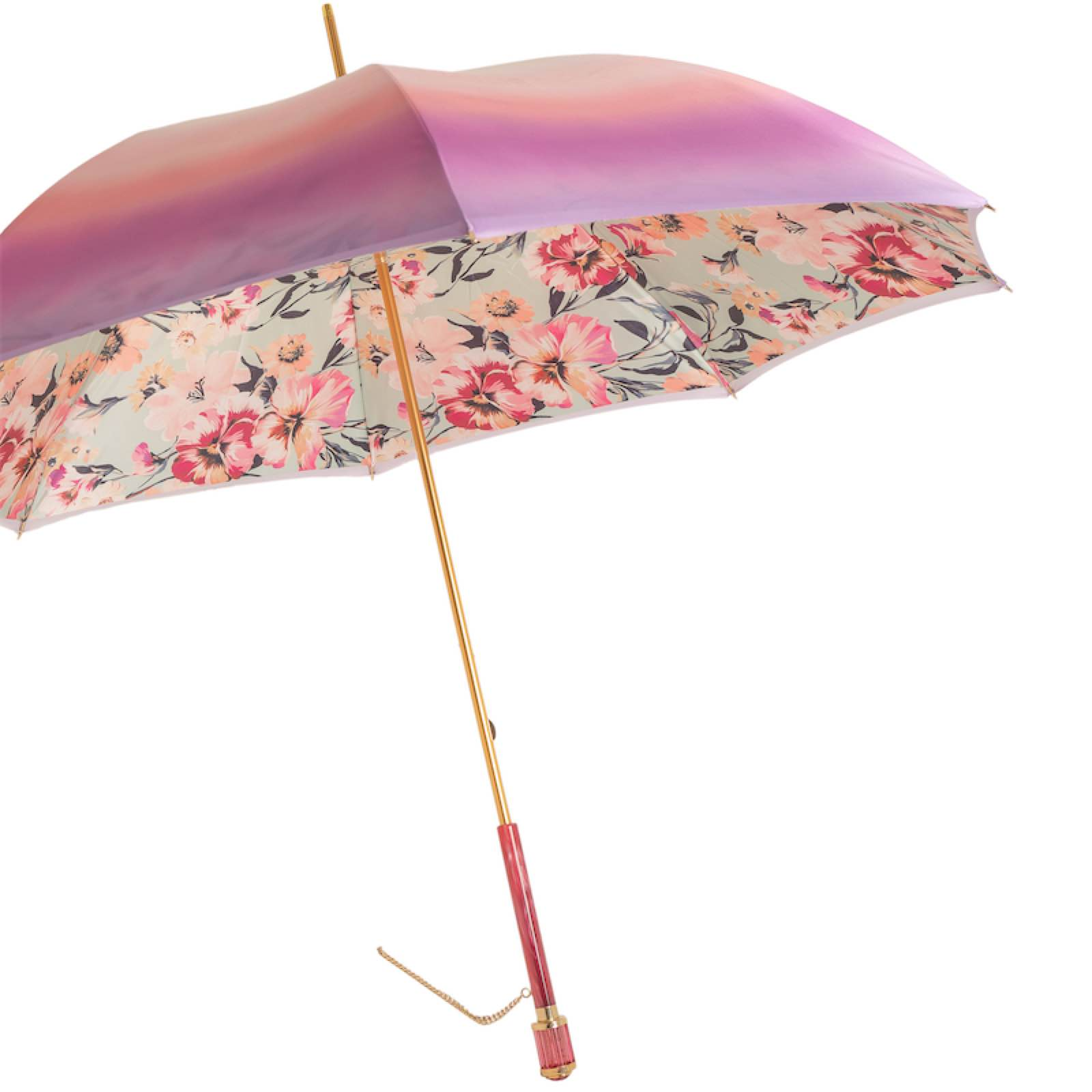 Pink Ombre Umbrella with Floral Interior – Handmade Italian Elegance