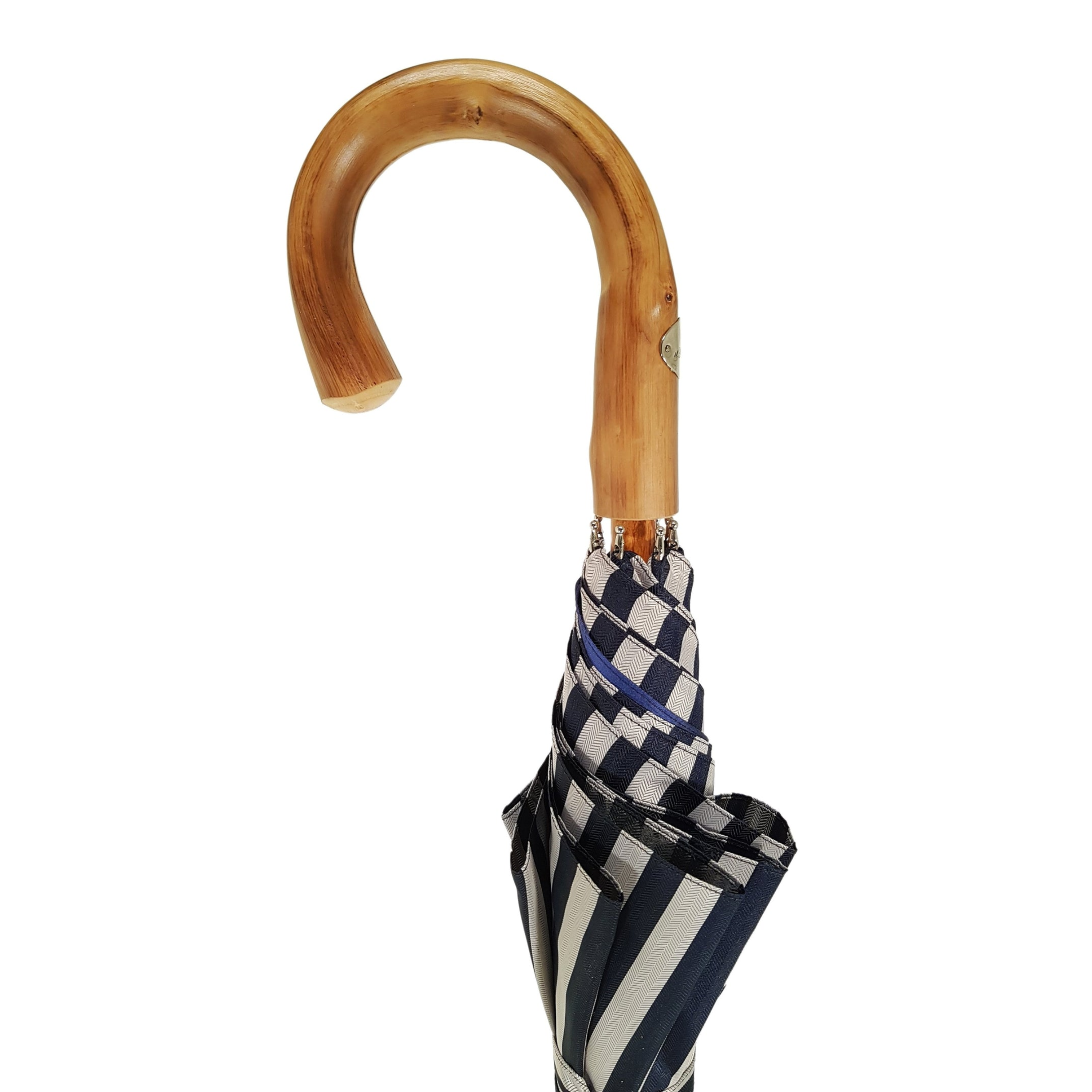 Sophisticated Double-Canopy Men’s Umbrella in Blue Striped Jacquard