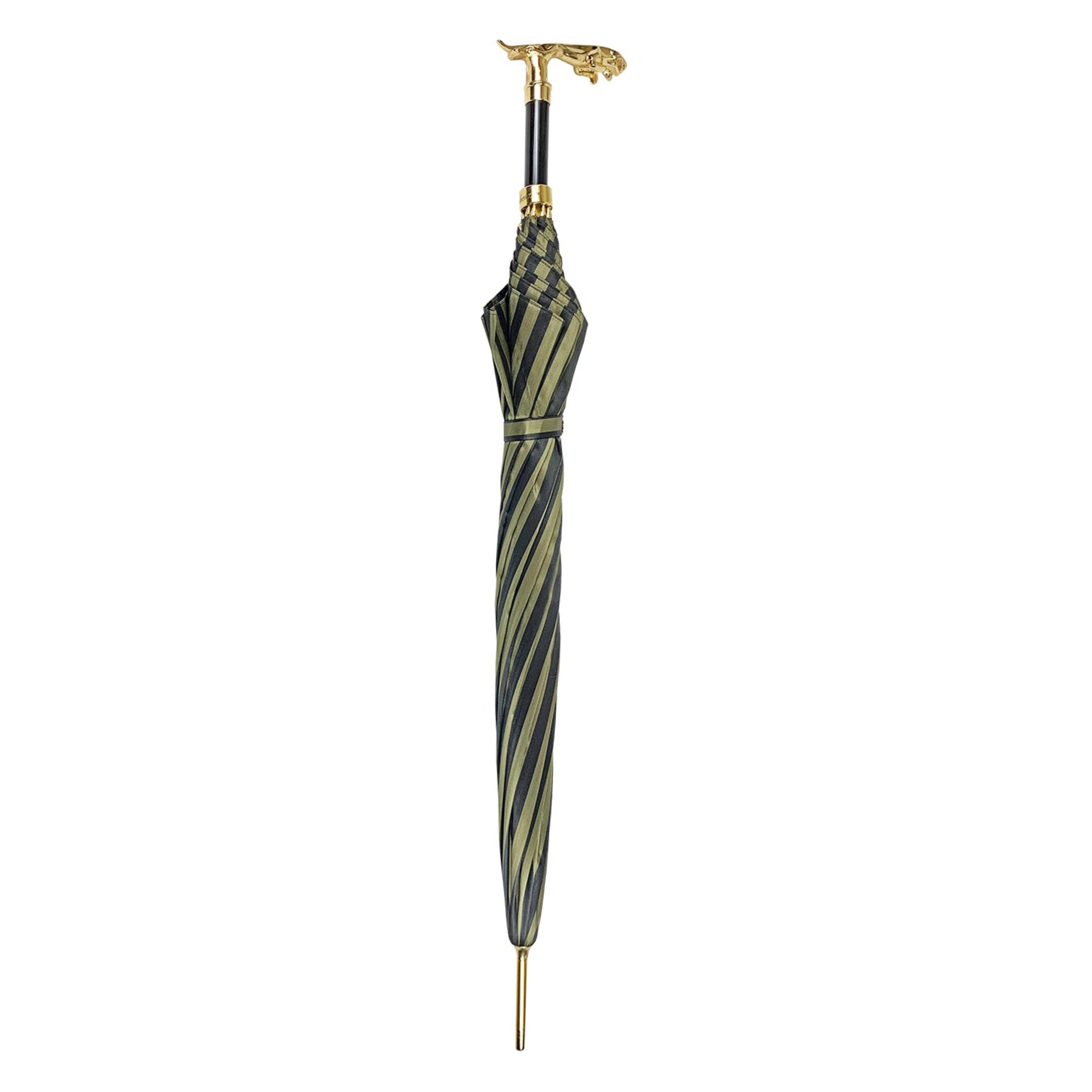 Premium Black Pinstripe Umbrella for Men with 24K Gold Jaguar Handle