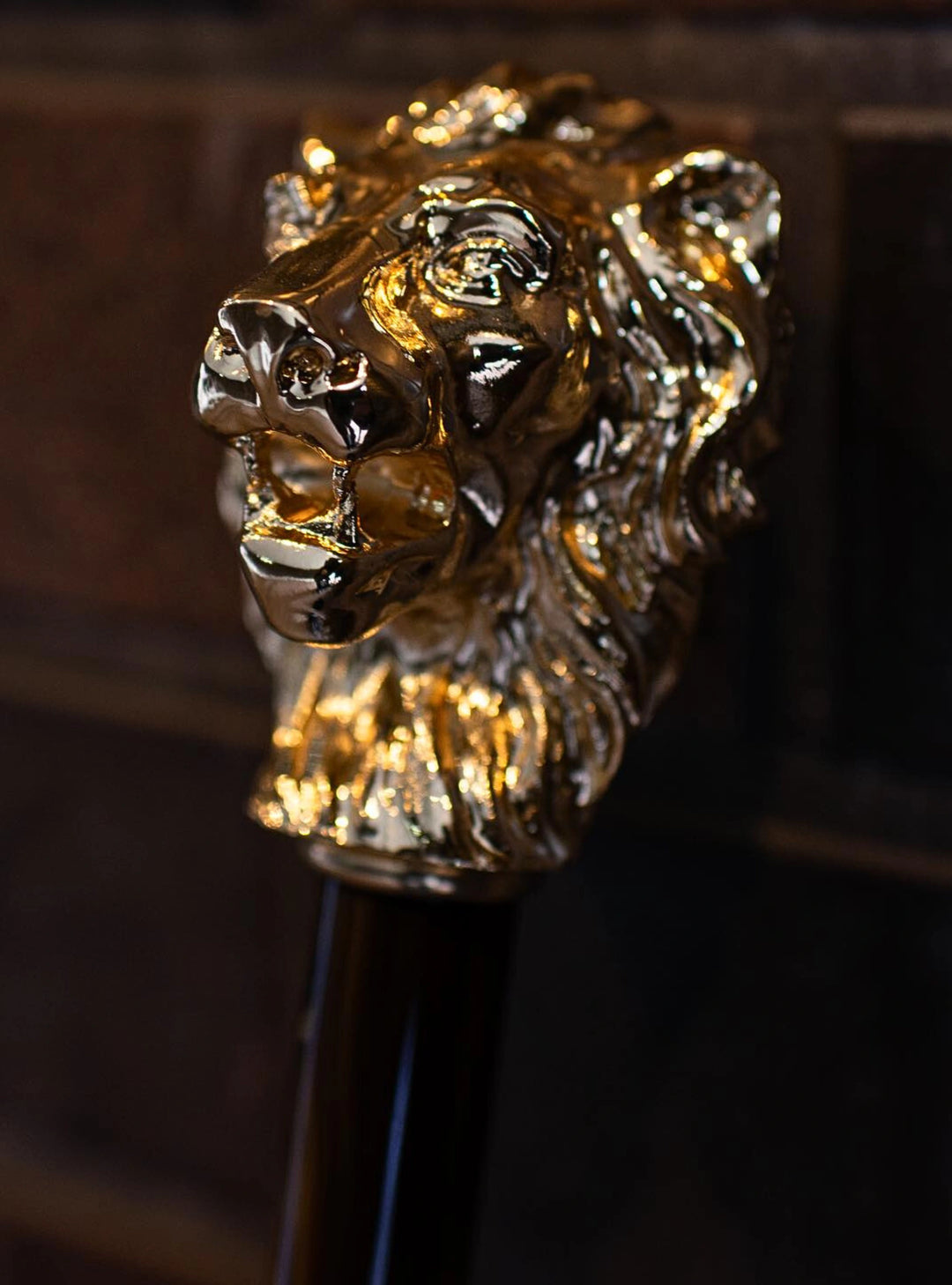 Black Umbrella with Gold Lion Handle – Handmade Italian Luxury