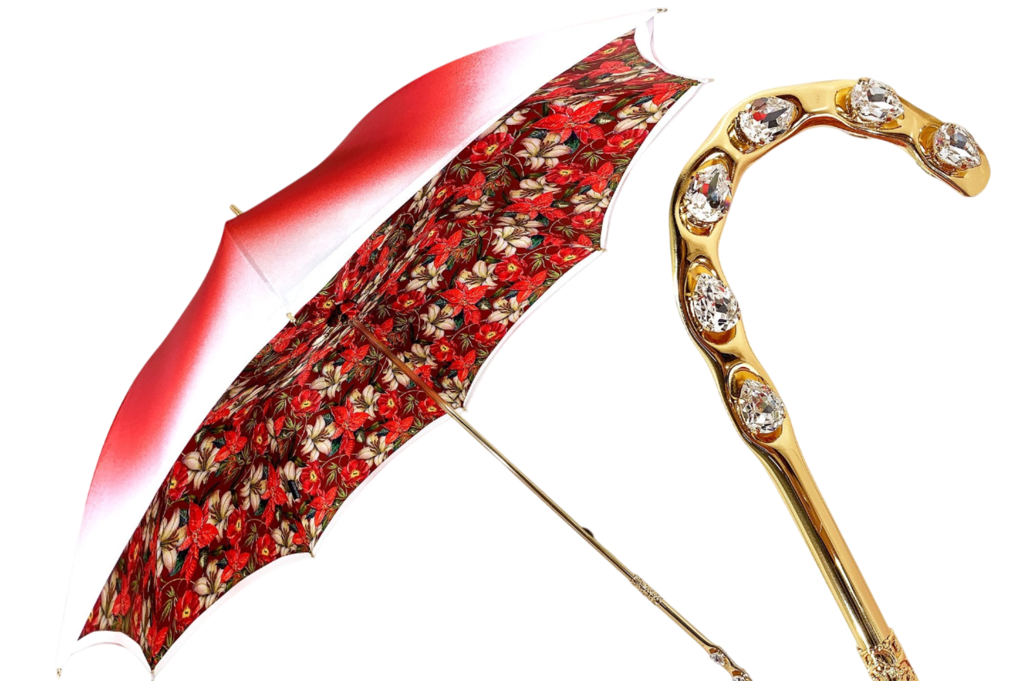 Designer Red Flowered Umbrella – Handmade Italian Elegance