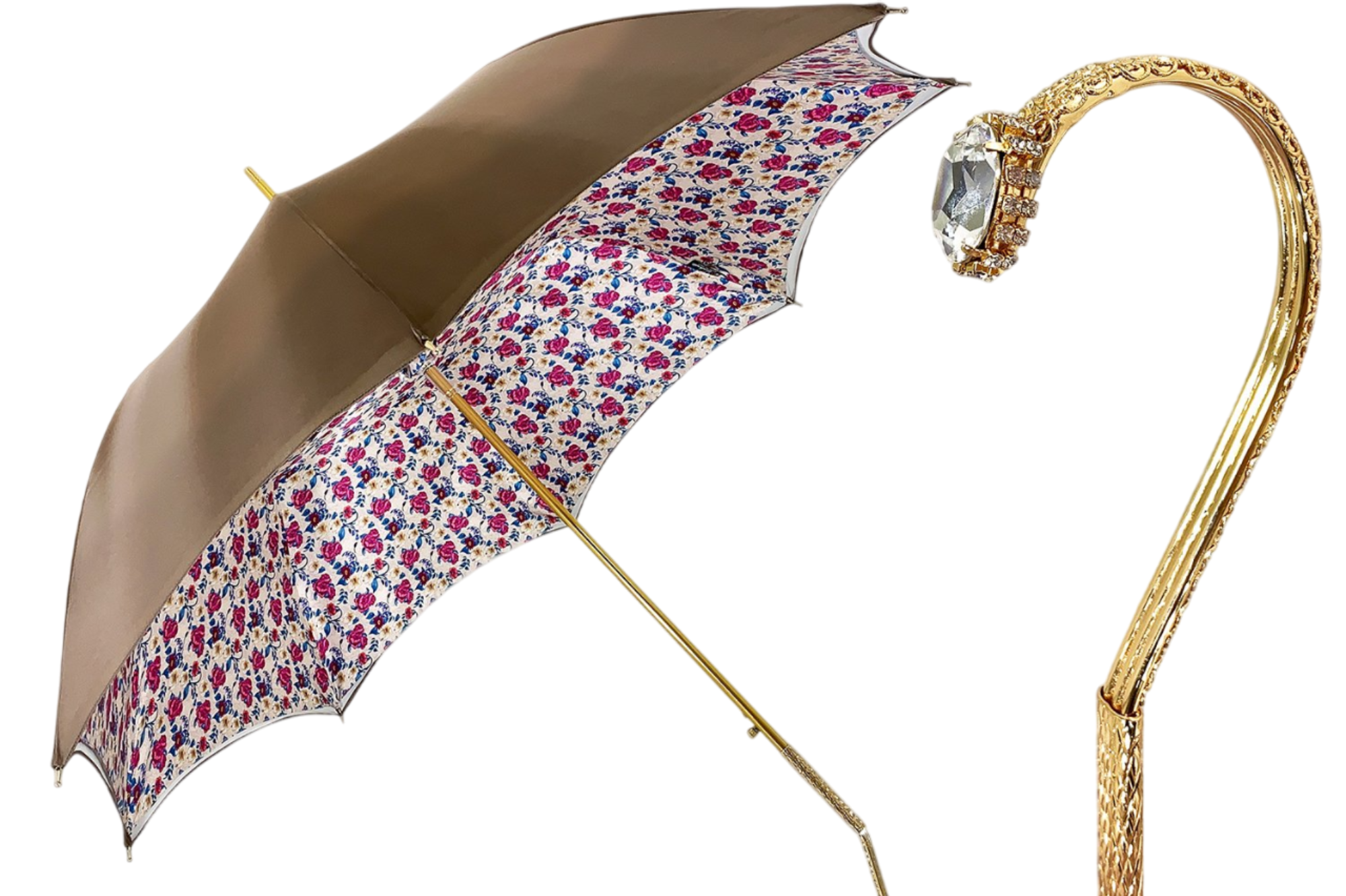 Ivory Umbrella with Fuchsia Floral Interior and Swarovski Handle