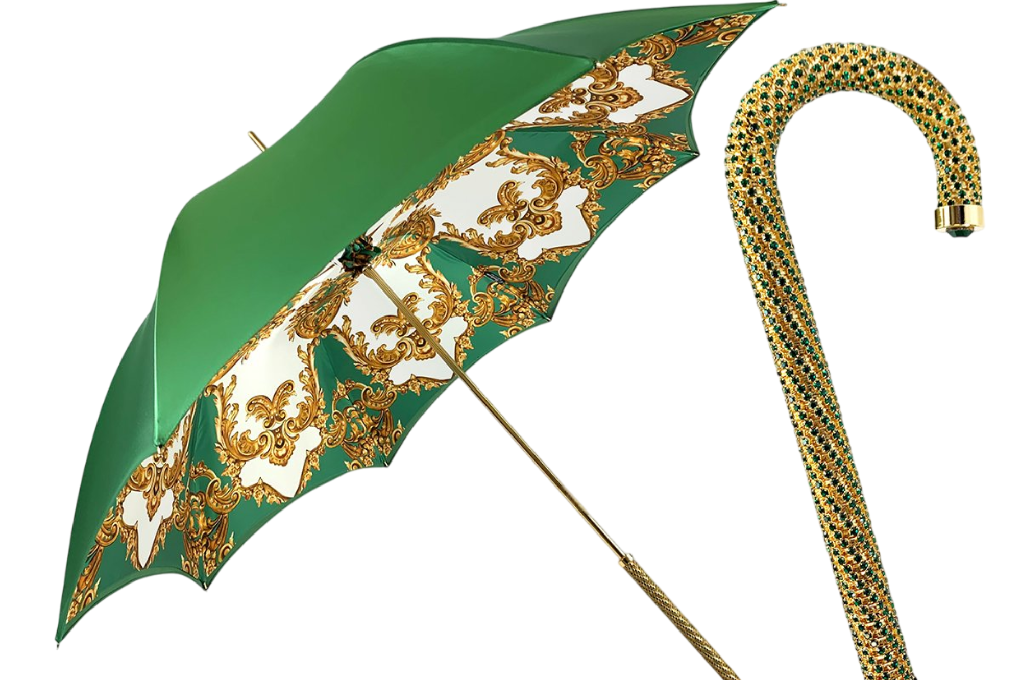 Elegant Women's Green Umbrella with Emerald Rhinestones