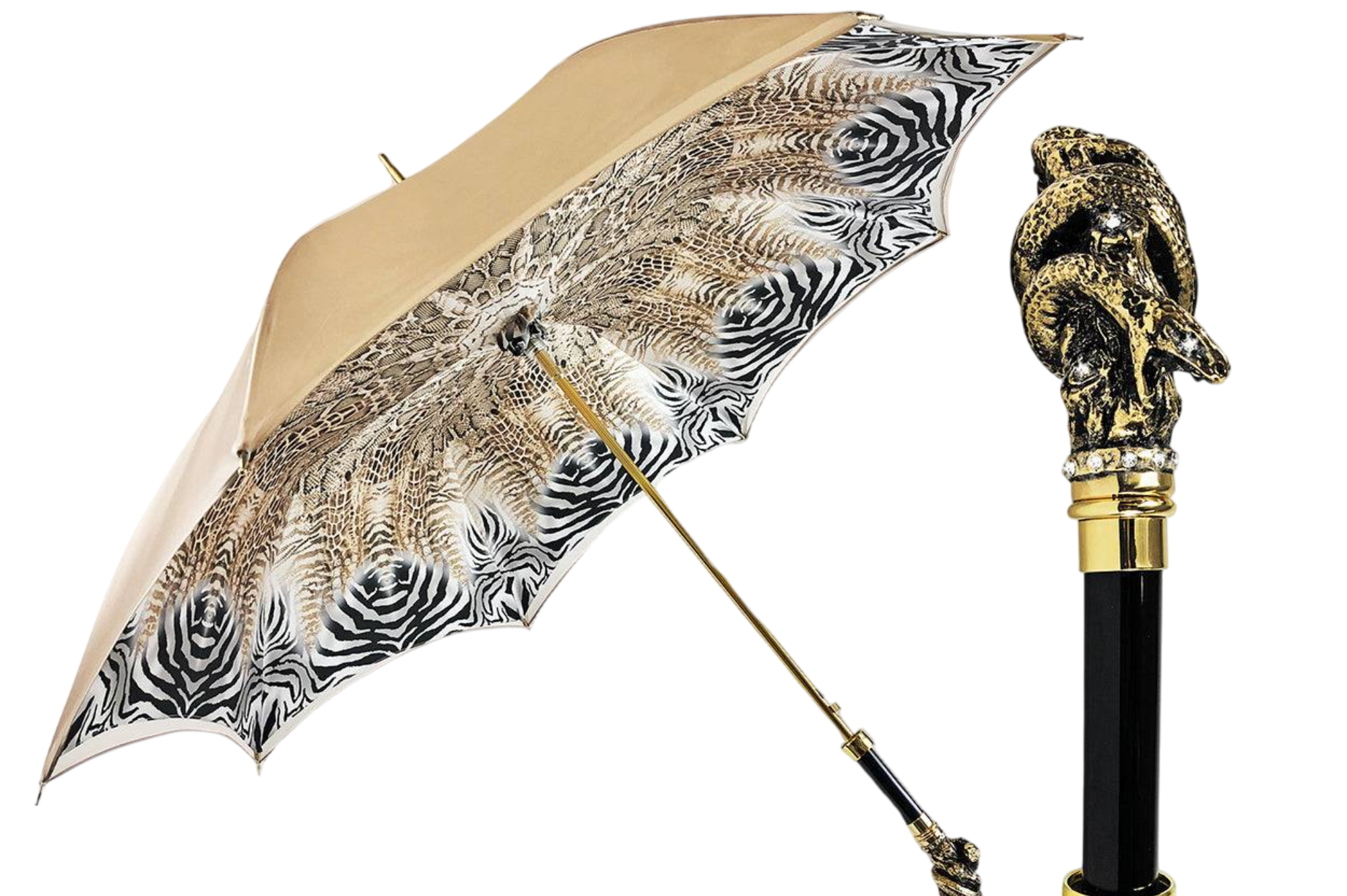 Fine and Elegant Animalier Umbrella with Gold Snake Handle