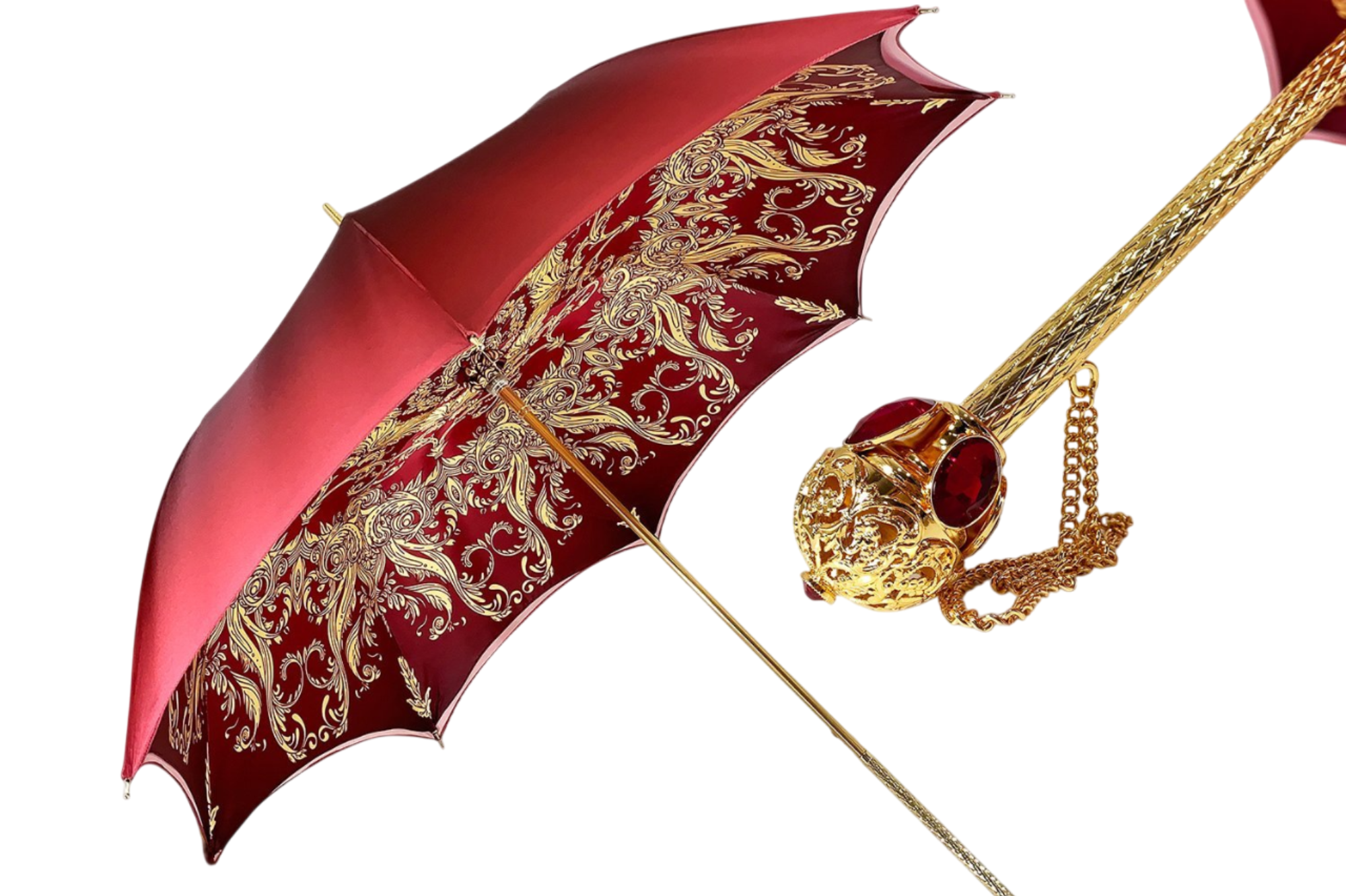 Luxury Burgundy Crown Design Umbrella with Red Stone Handle
