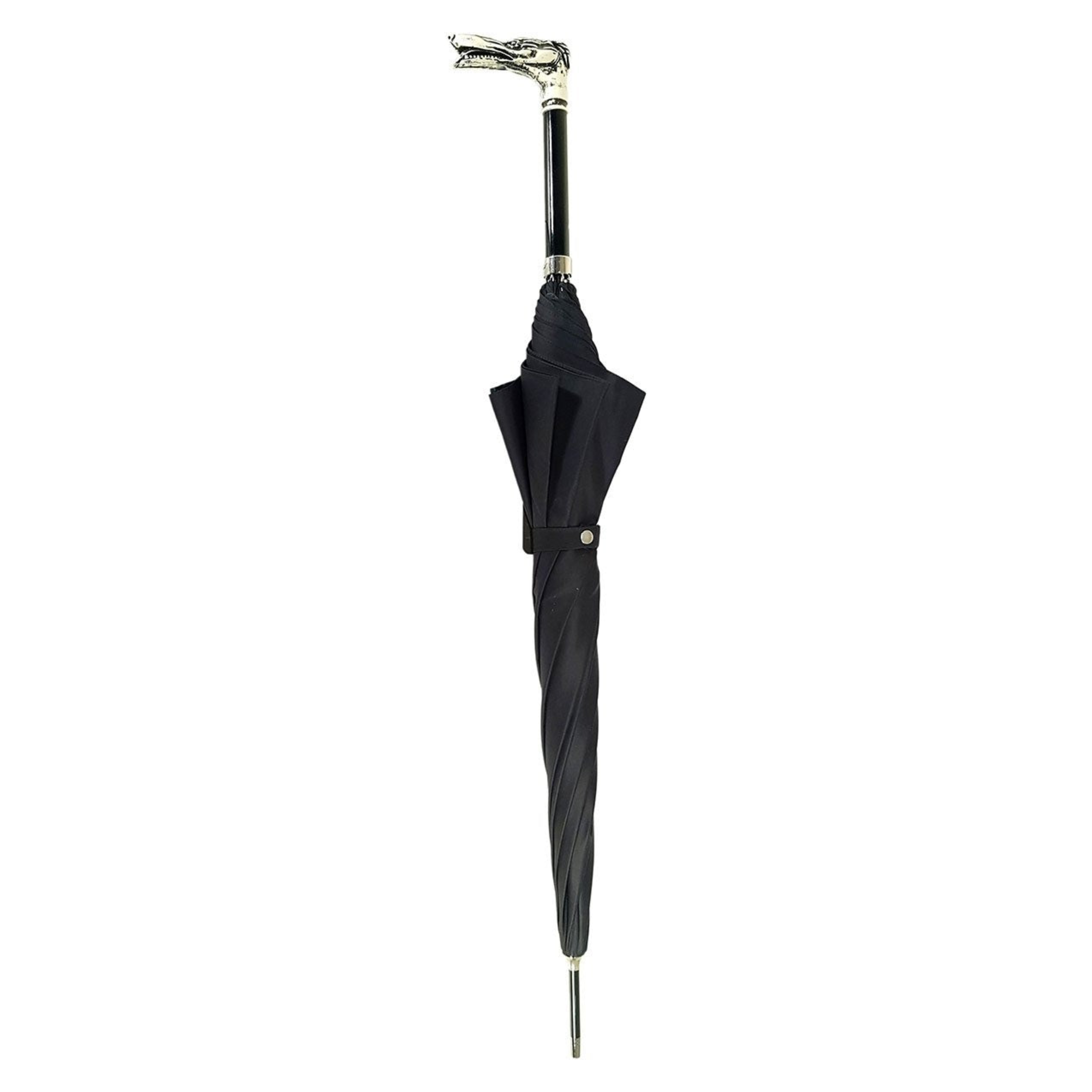 Distinguished Men’s Double-Canopy Umbrella with Sculpted Dog Handle