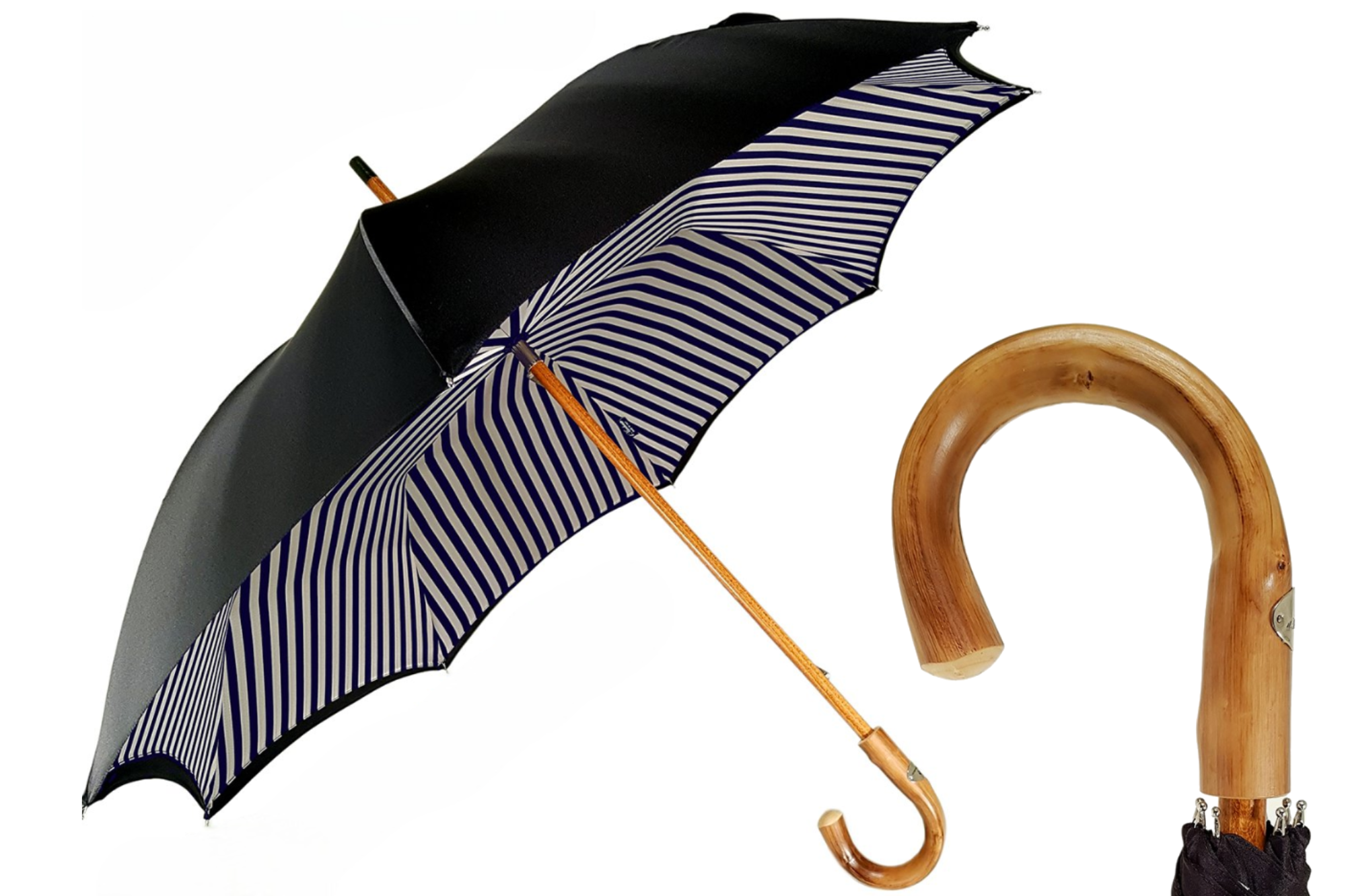 Elegant Double Canopy Men’s Umbrella with Blue Striped Interior