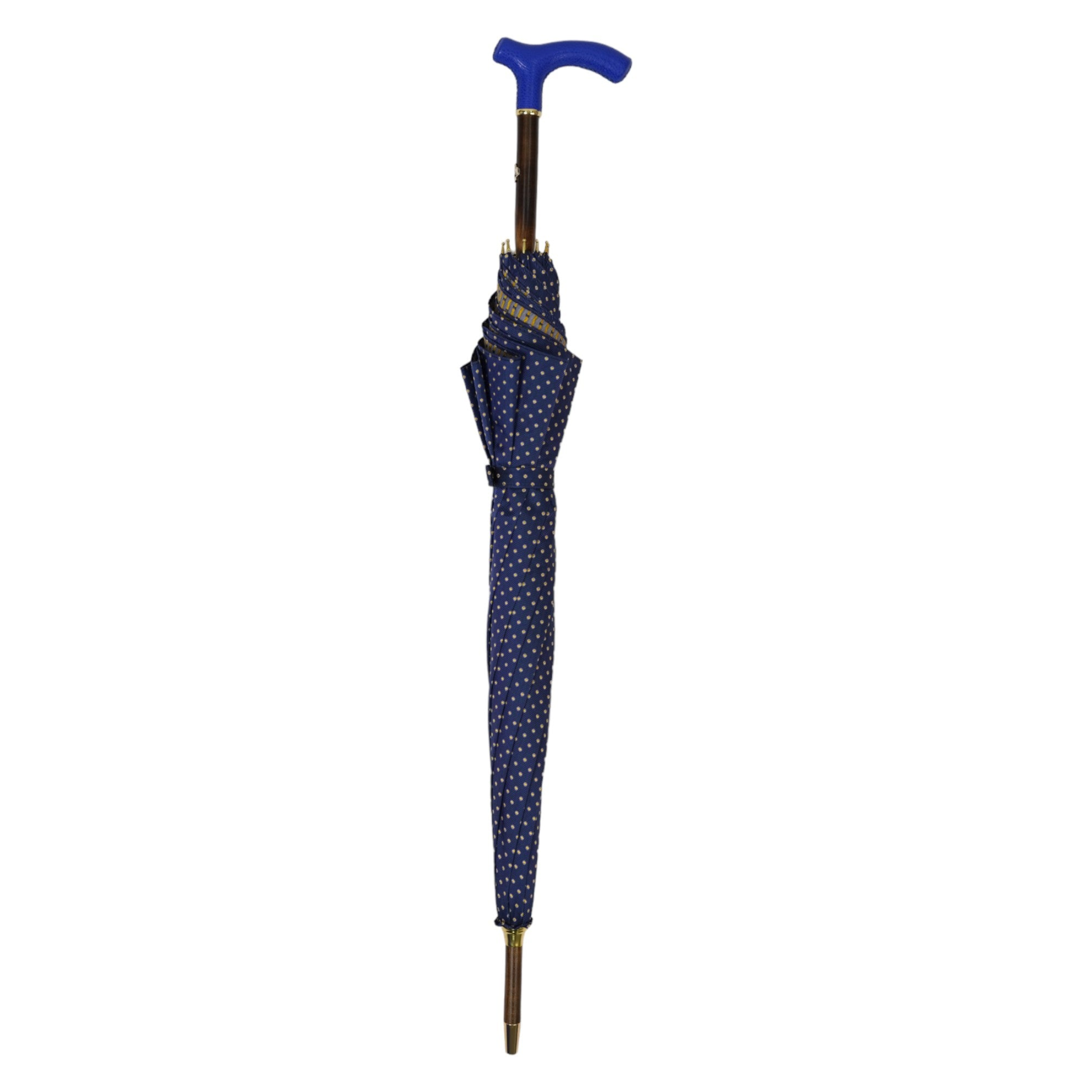 Elegant Designer Umbrella with Blue Leather Handle and Beechwood Shaft
