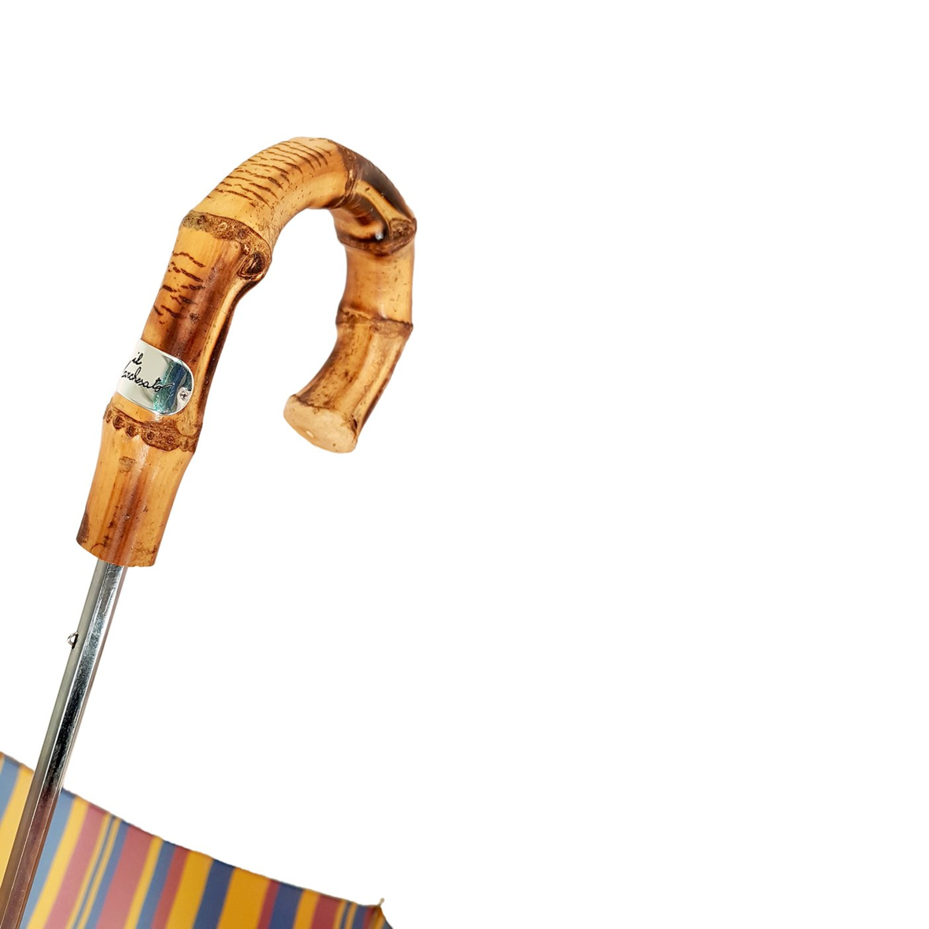 Elegant Multi-Color Striped Folding Umbrella with Bamboo Handle