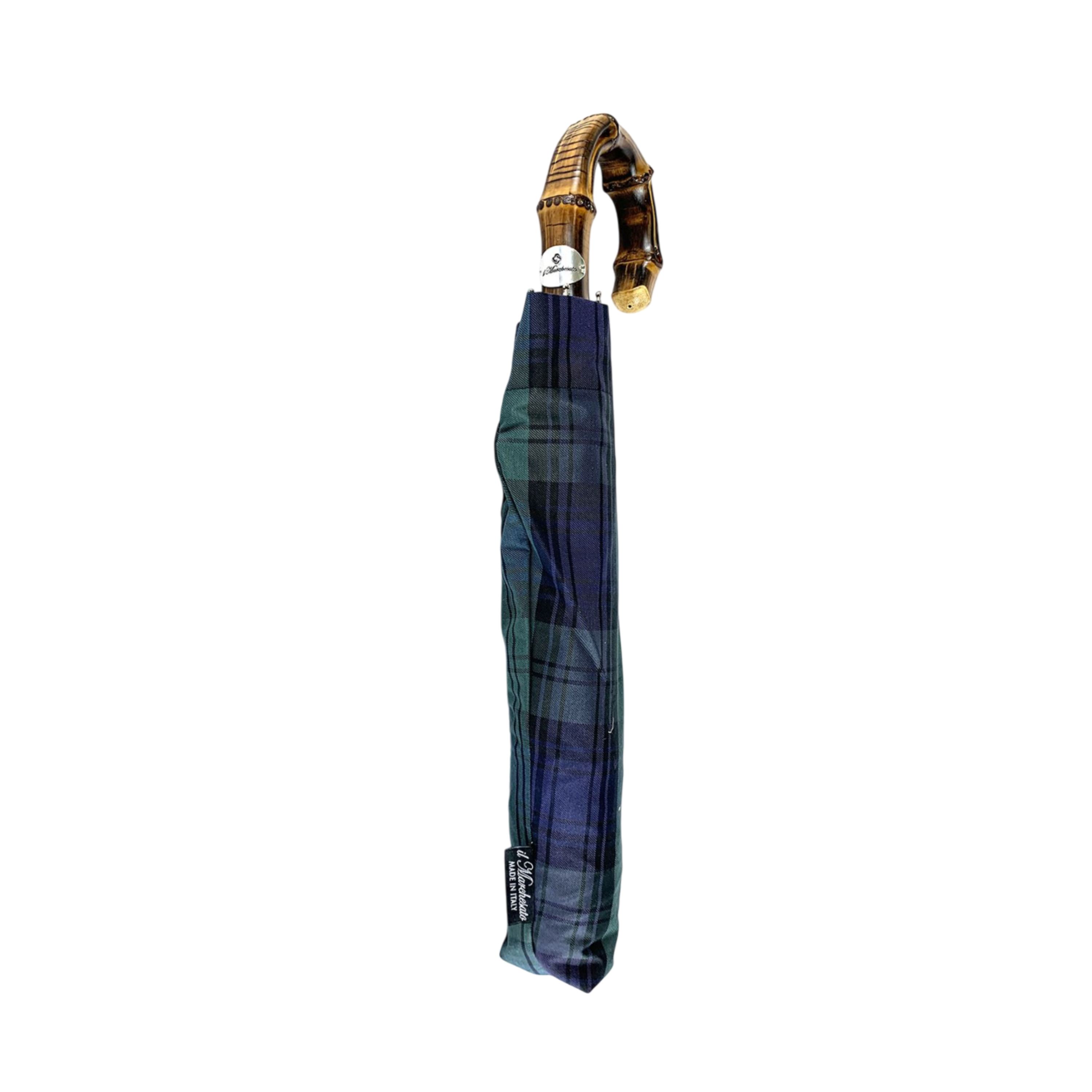 Tartan Folding Umbrella with Bamboo Handle – Men’s Classic Style