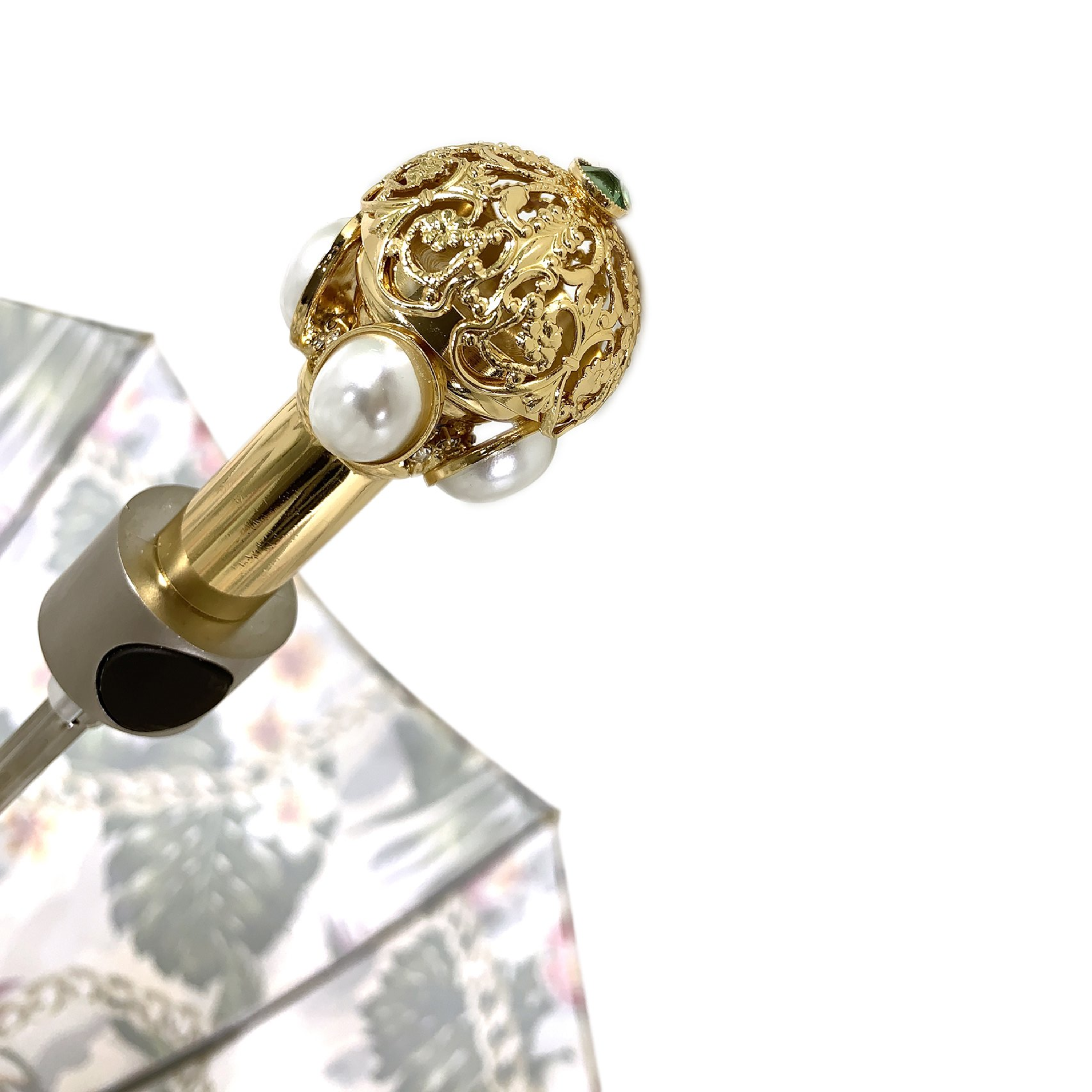 Flower and Chain Ladies Umbrella with Jeweled Gold-Plated Handle