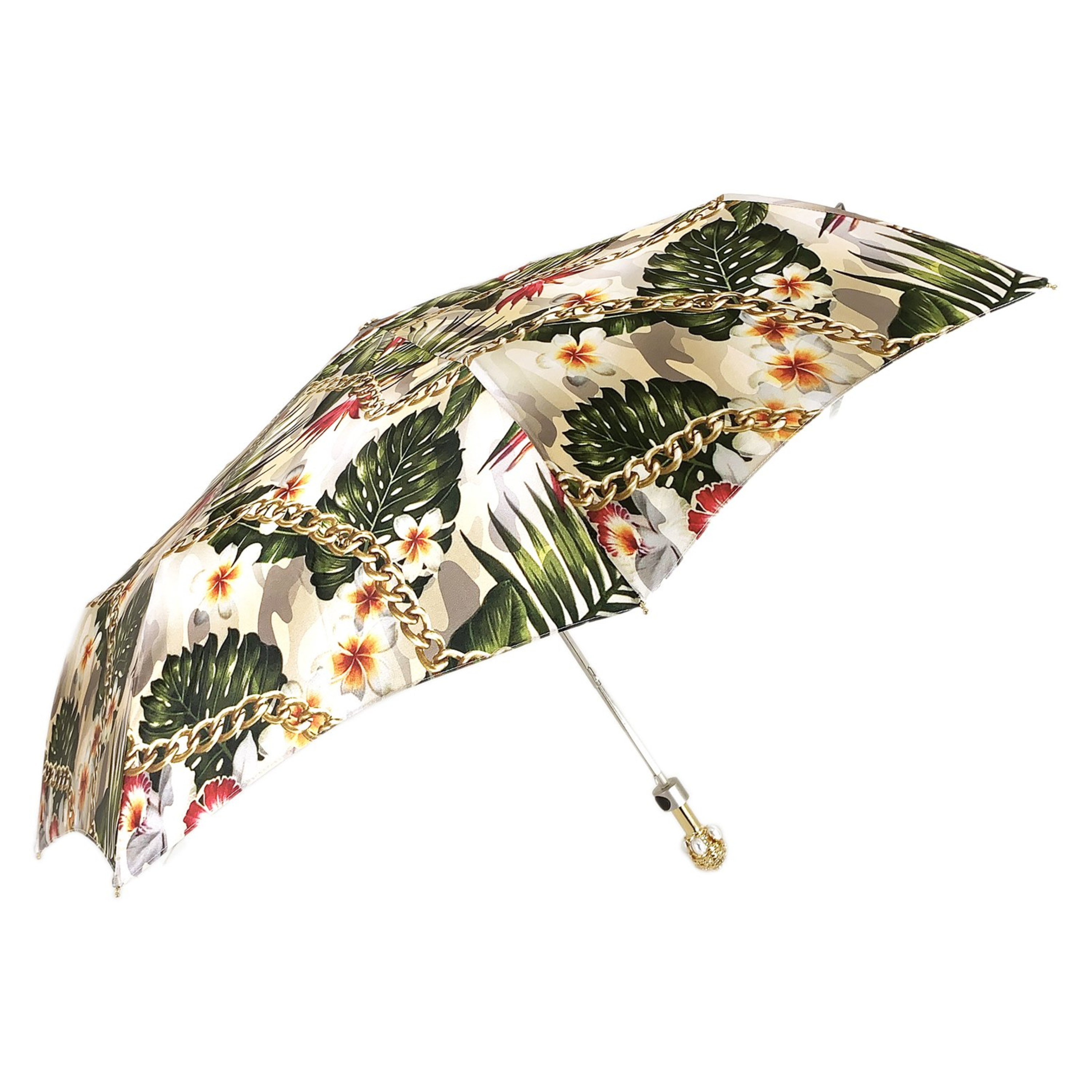 Flower and Chain Ladies Umbrella with Jeweled Gold-Plated Handle