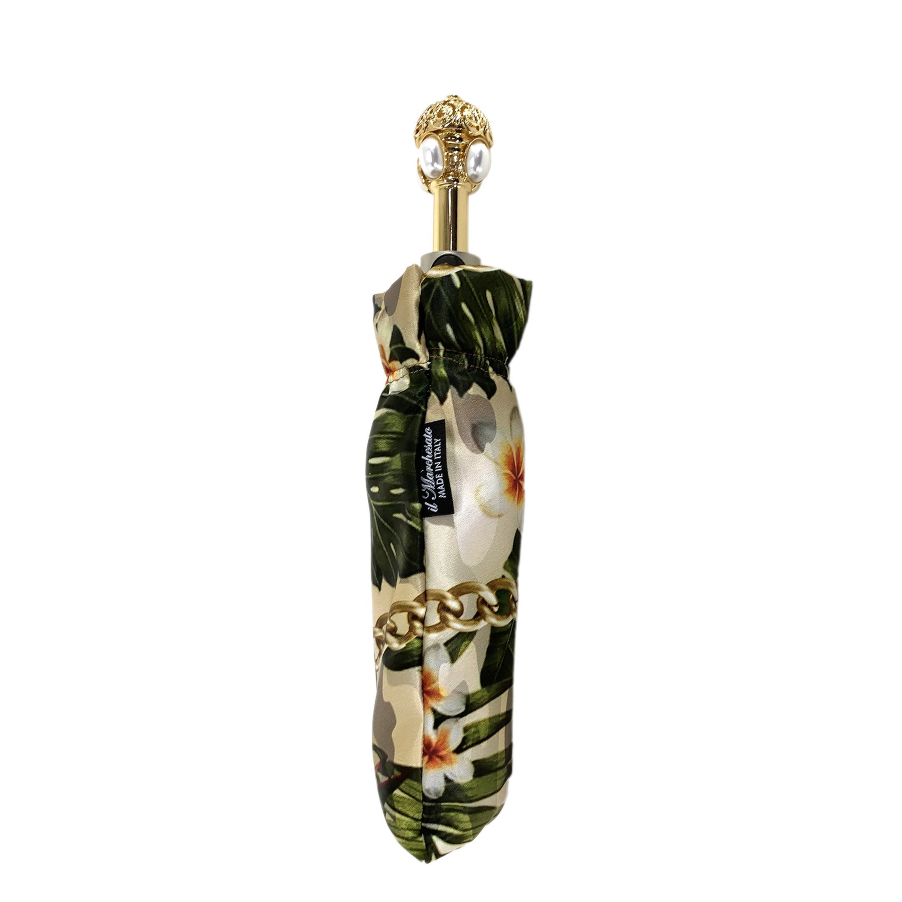 Flower and Chain Ladies Umbrella with Jeweled Gold-Plated Handle