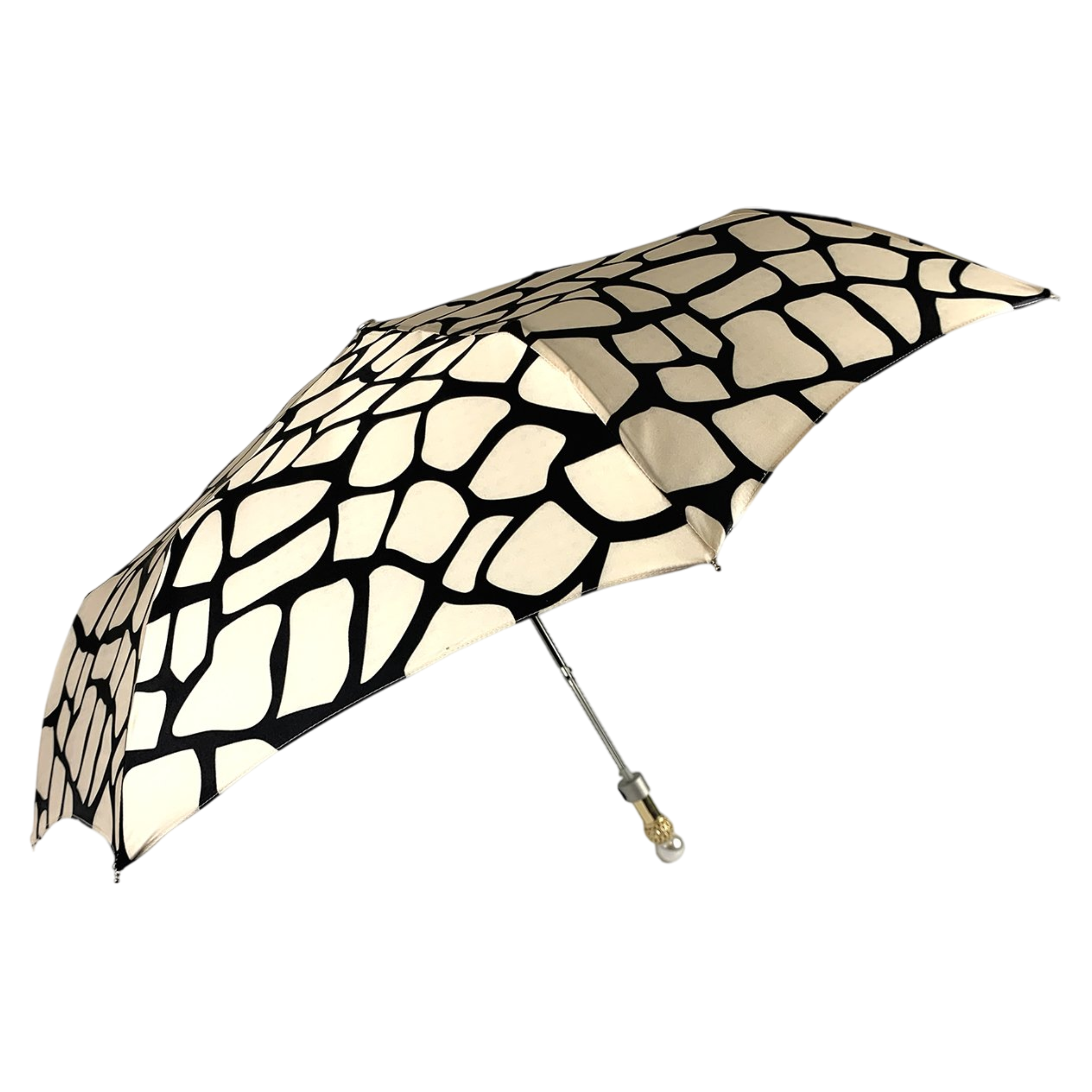 Black and Cream Folding Umbrella – Jeweled 24K Handle - Elegant Knives