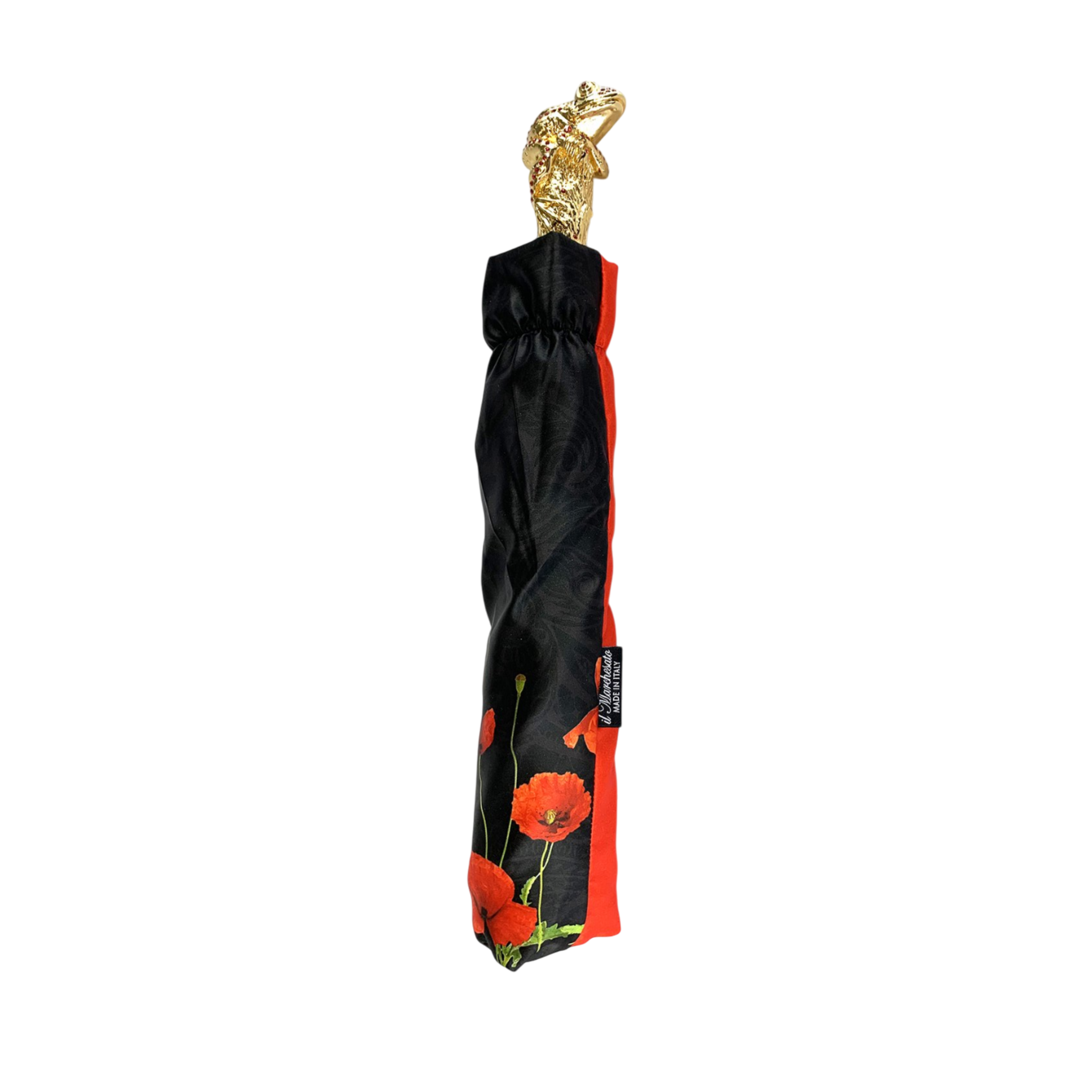 Luxury Umbrella with Red Poppies and Frog Handle with Siam Crystals