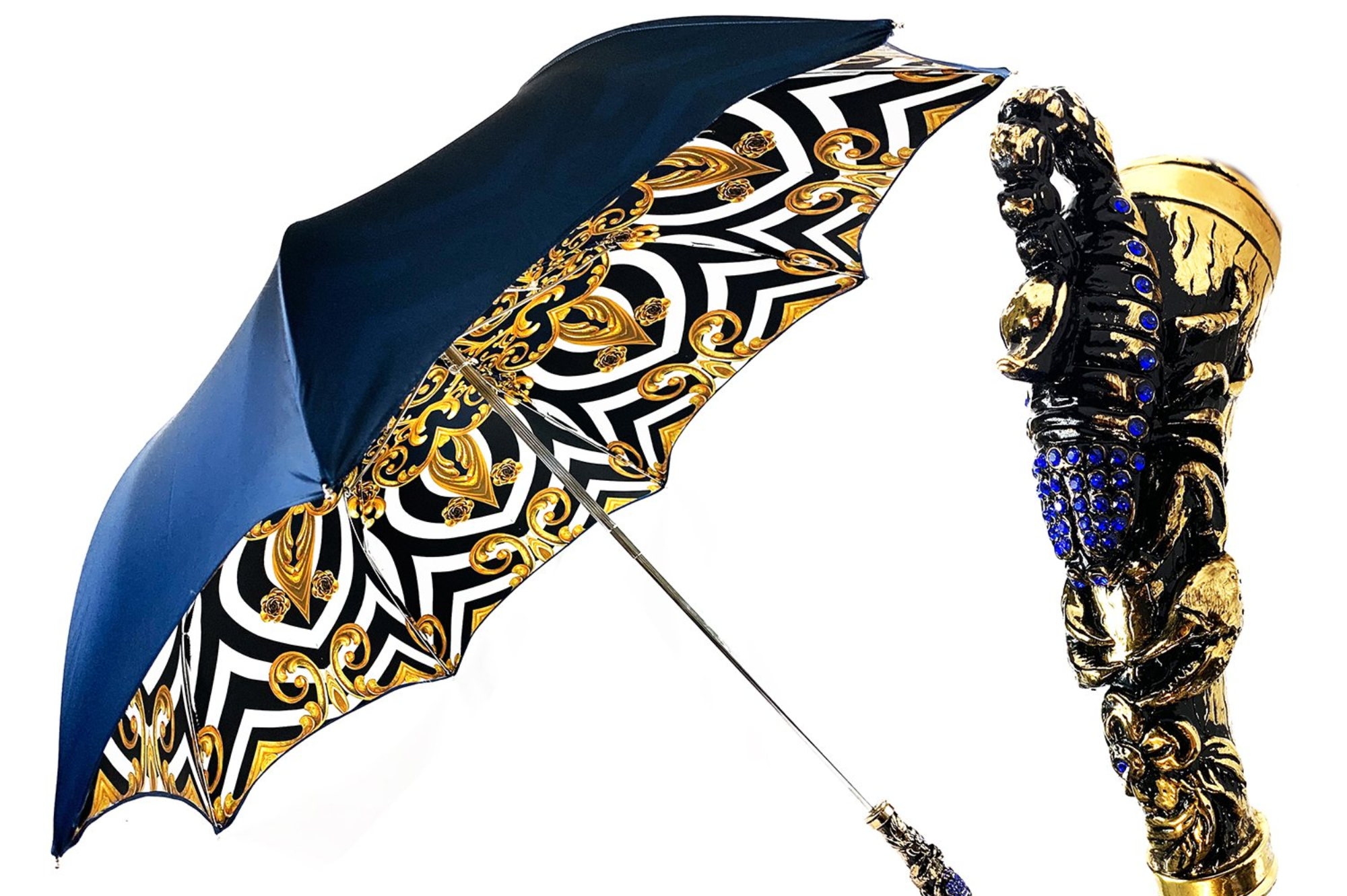 Luxury Umbrella with 24K Golden Scorpion Handle and Sapphire Crystals