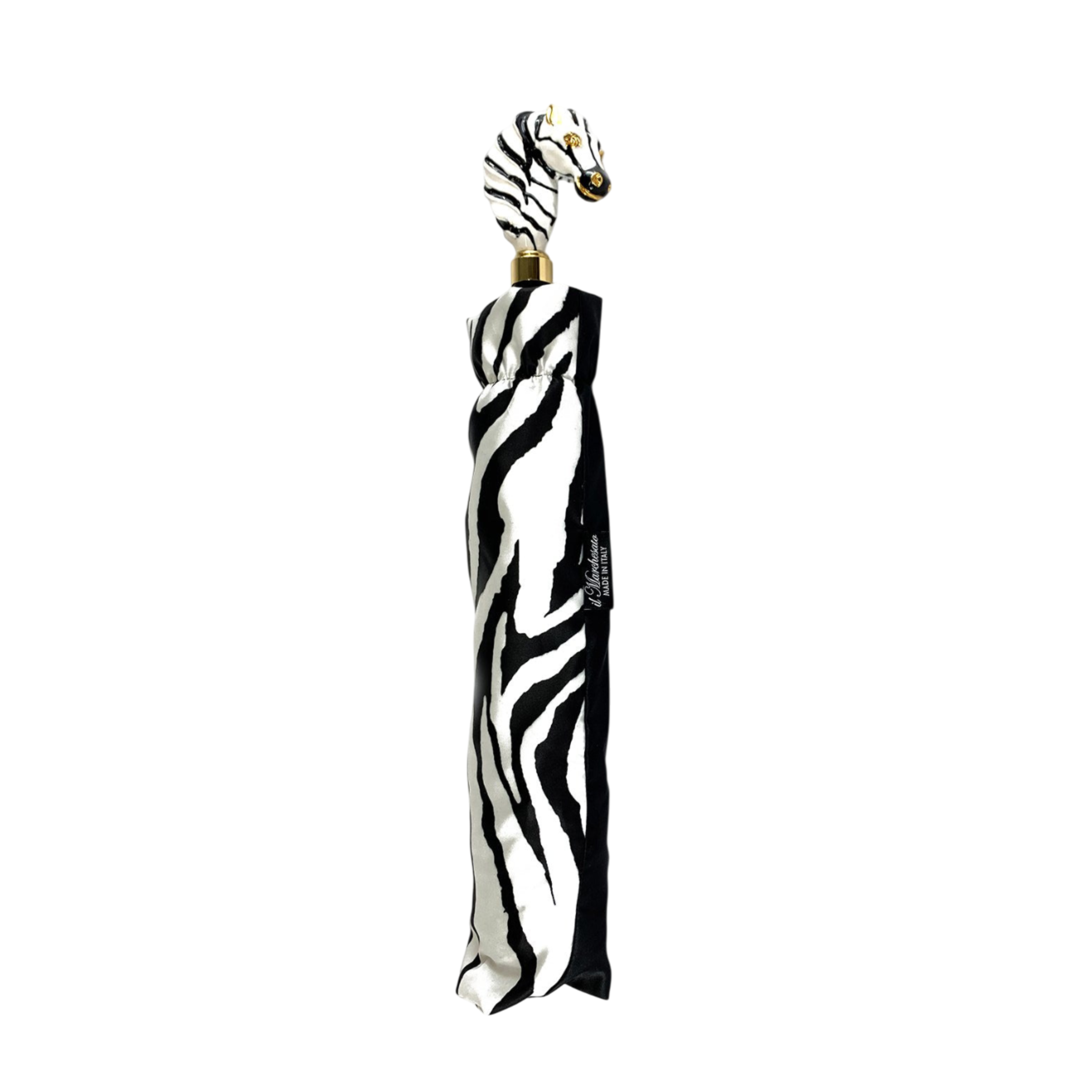 Hand-Painted Zebra Luxury Umbrella – 24K Gold-Plated Handle
