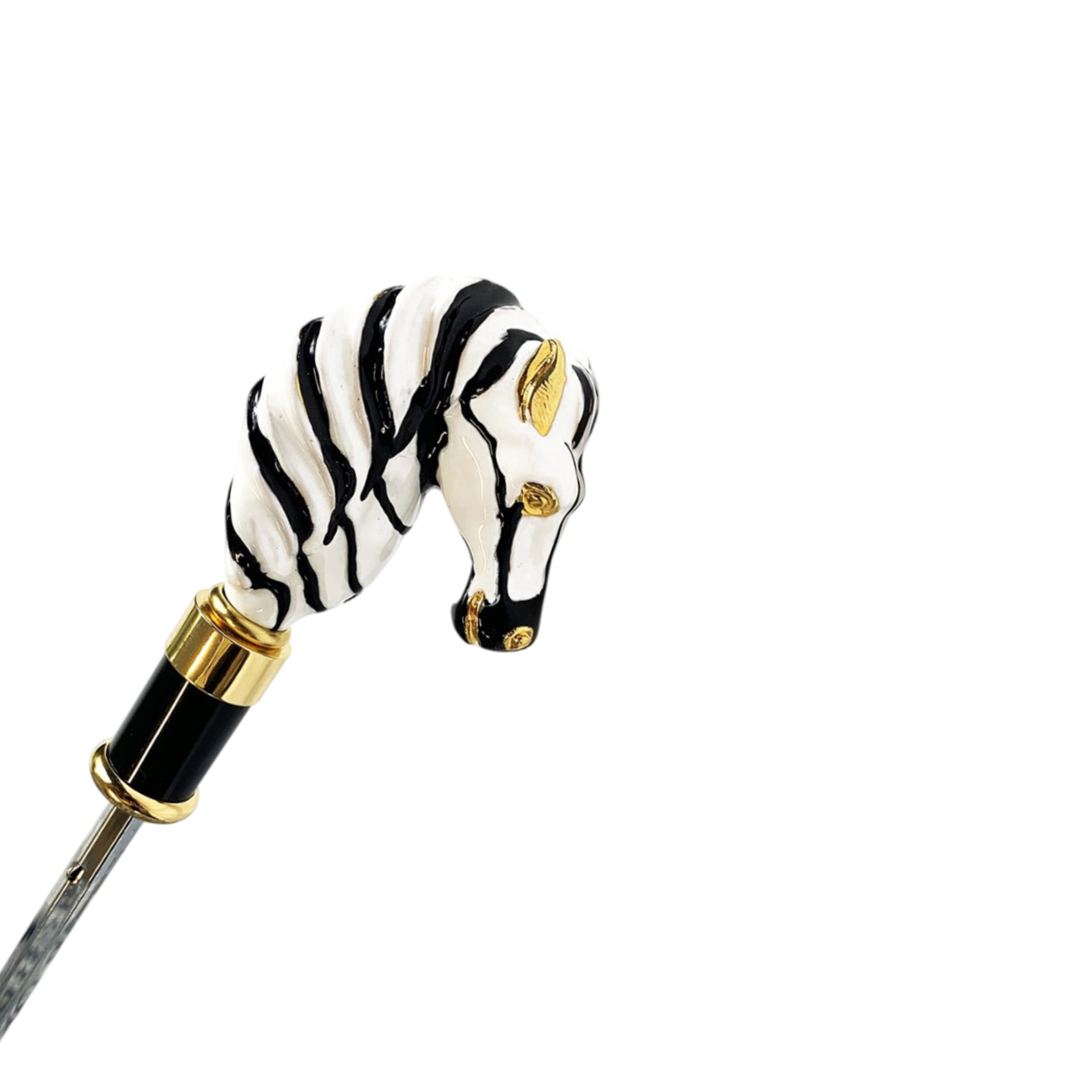 Hand-Painted Zebra Luxury Umbrella – 24K Gold-Plated Handle