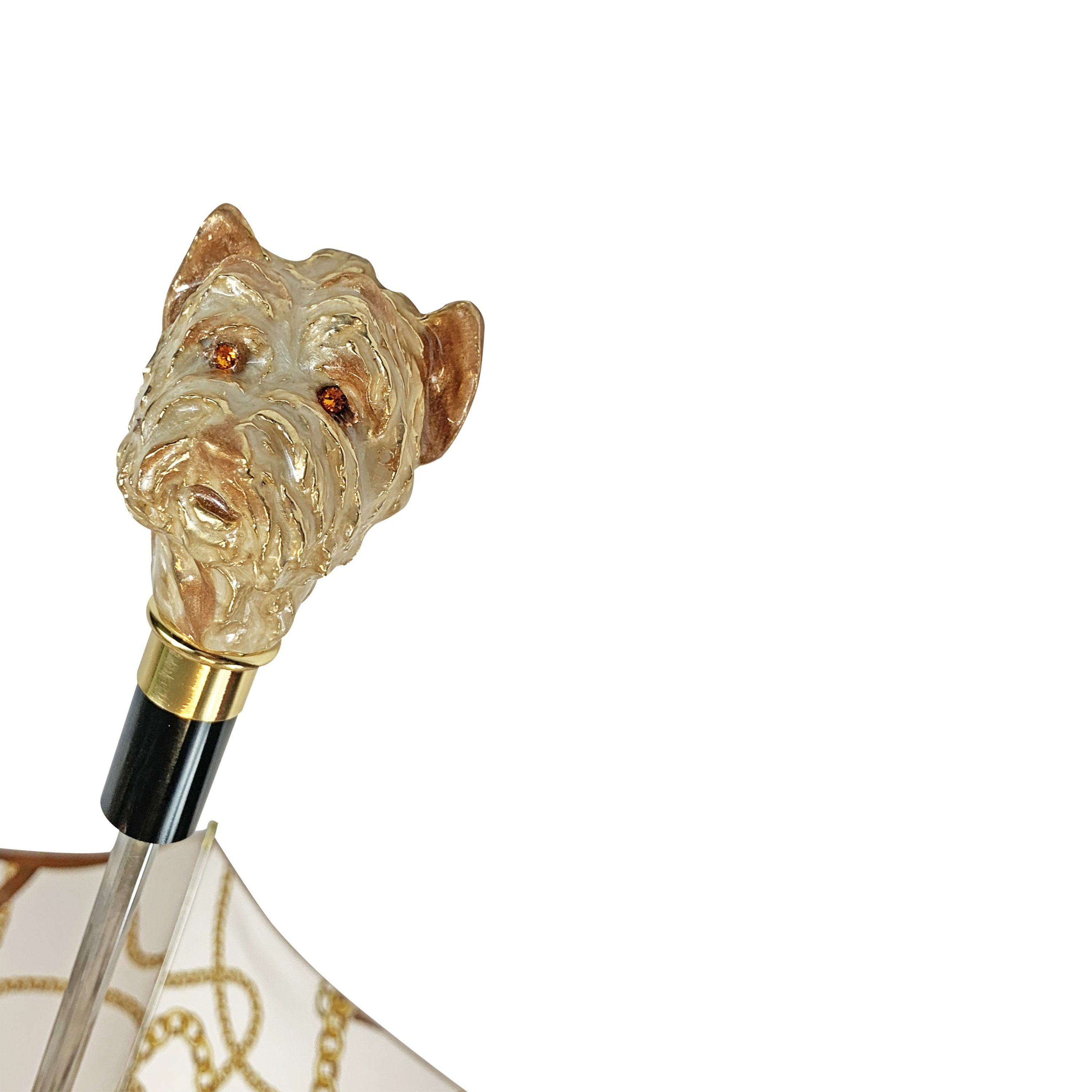 Elegant Cream Folding Umbrella with Enamelled Dog Handle