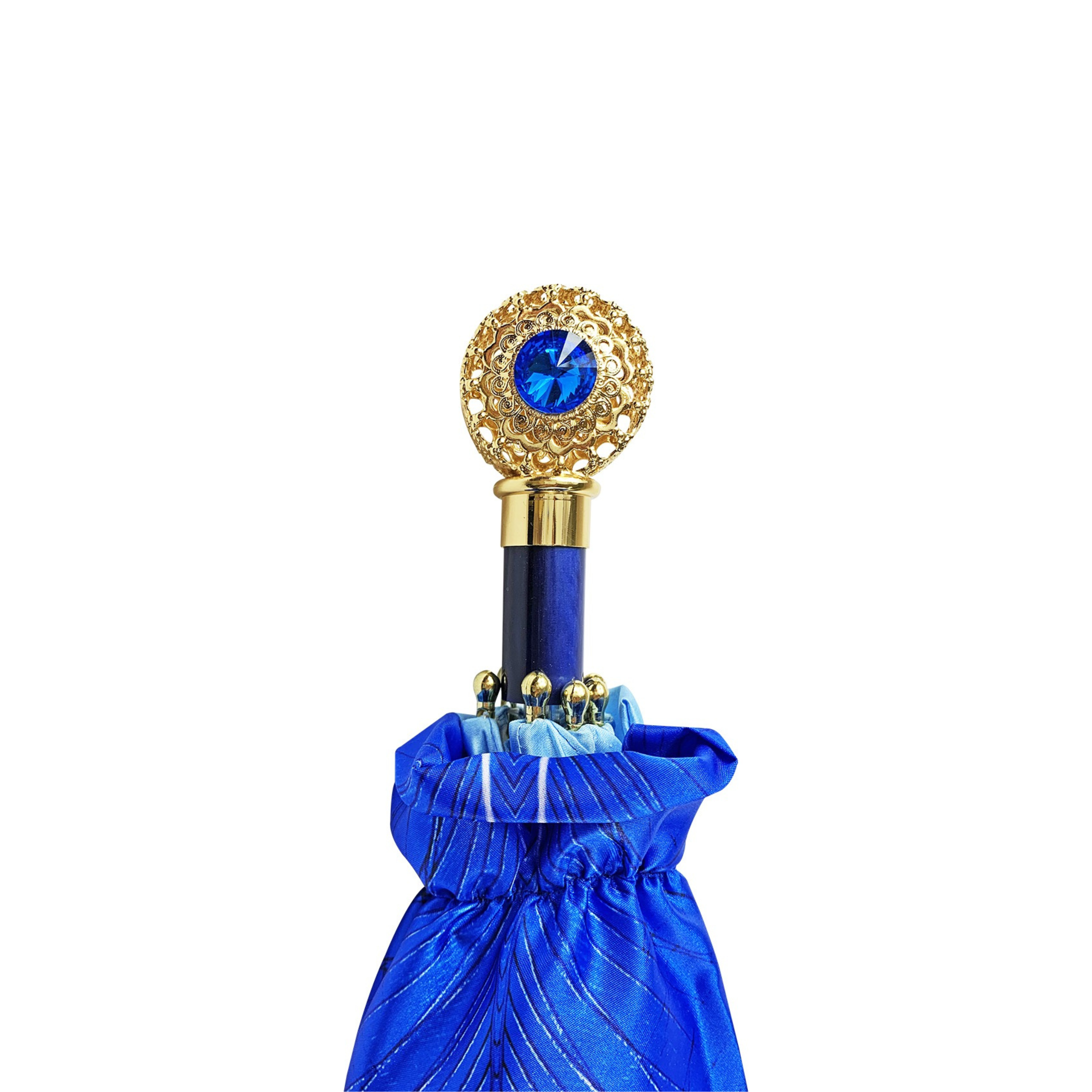 Folding Umbrella for Women – Sapphire Crystals 24K Gold-Plated Handle