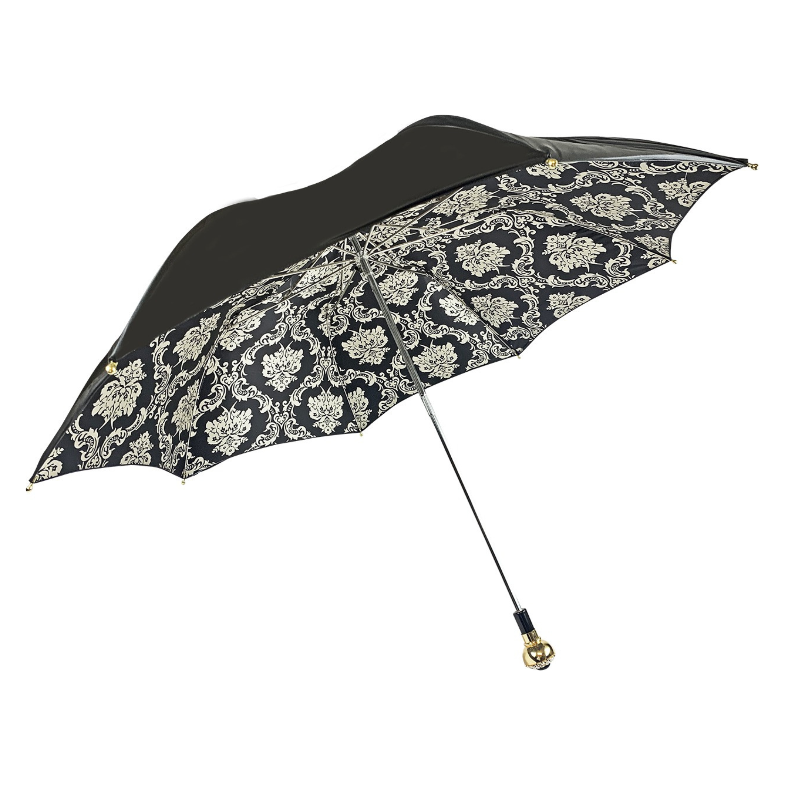 Luxury Black Double Canopy Damask Design with Crystal Handle Umbrella