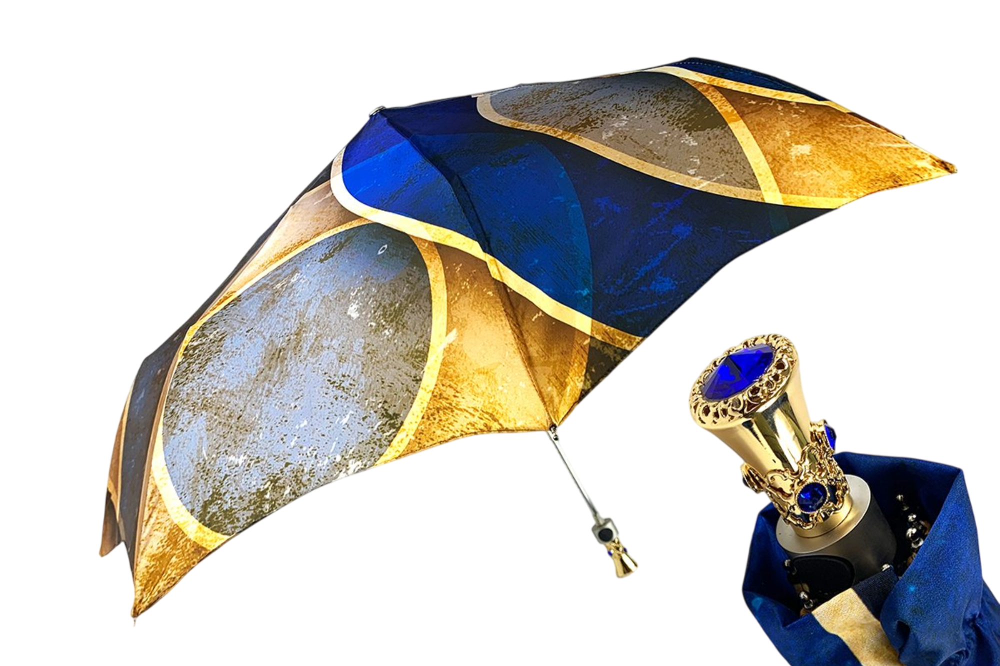 Luxury Abstract Design Folding Umbrella – 24K Jeweled Handle