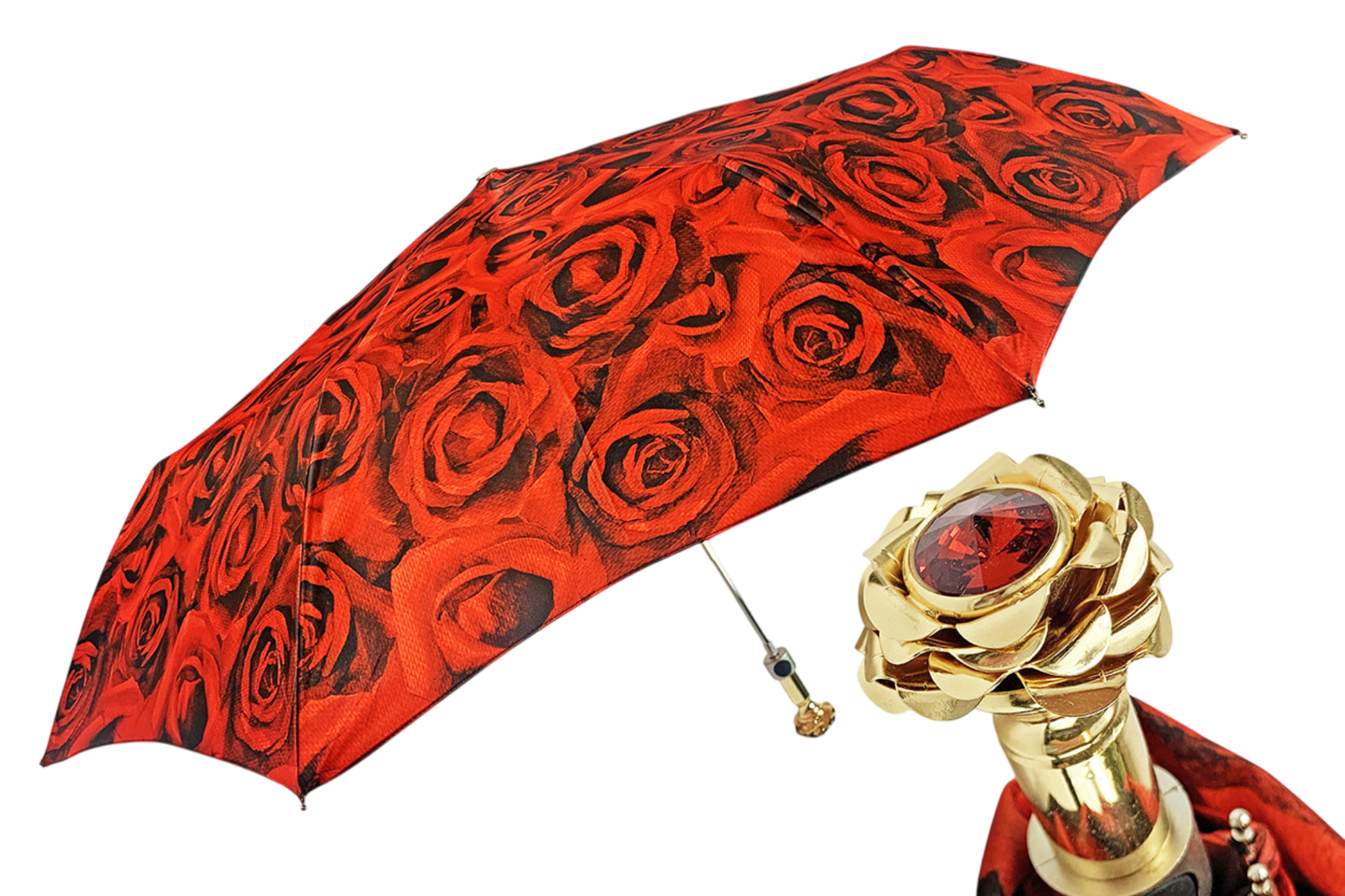 Romantic Folding Umbrella – 24K Gold-Plated Rose Handle