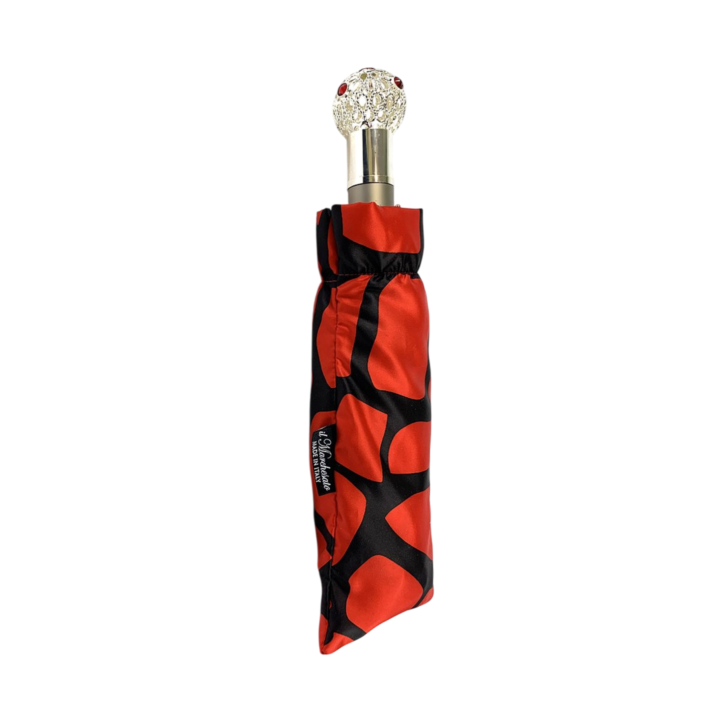 Unique Black and Red Folding Umbrella – Elegant Swarovski Details