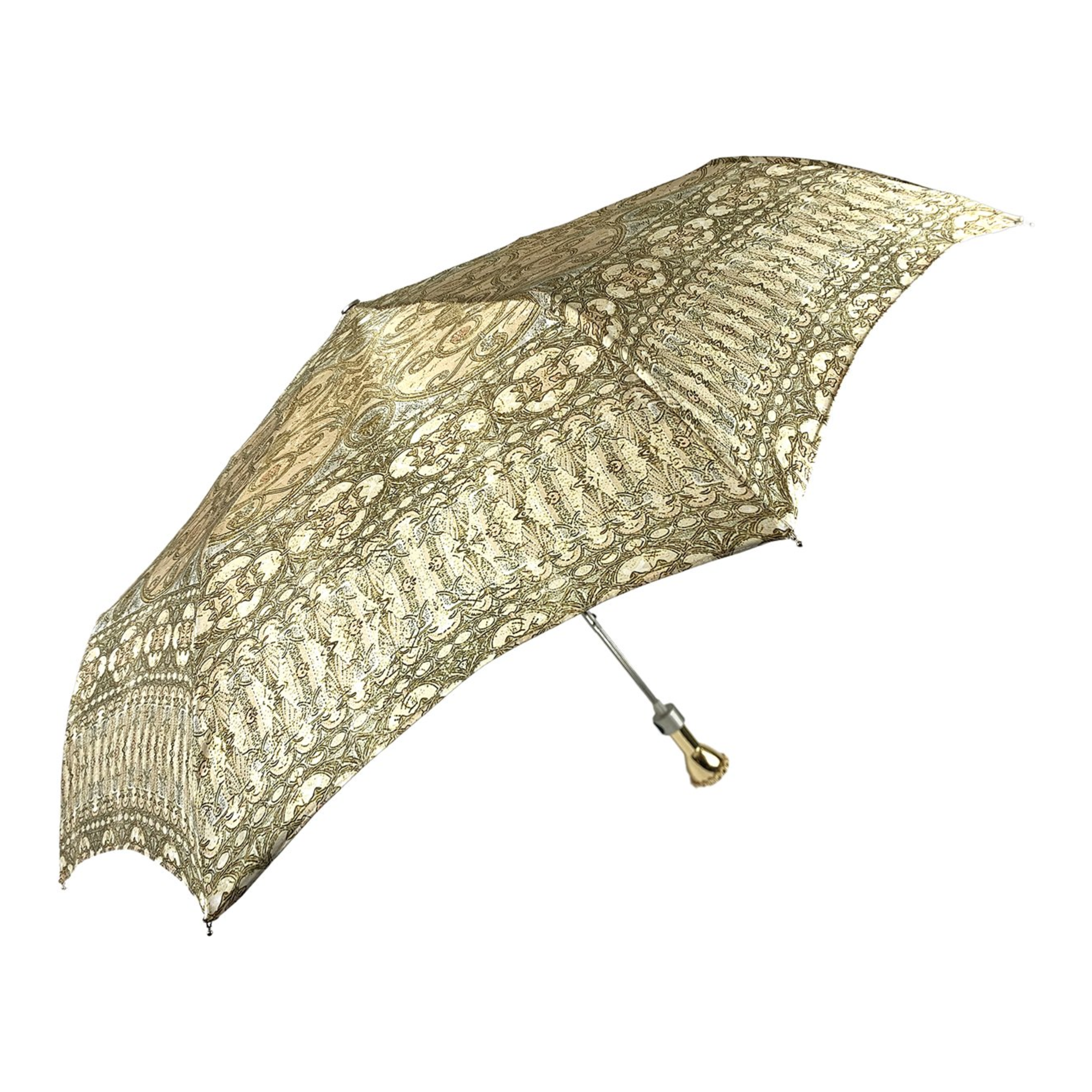 Baroque Folding Umbrella – Elegant Design with Jeweled Gold Handle