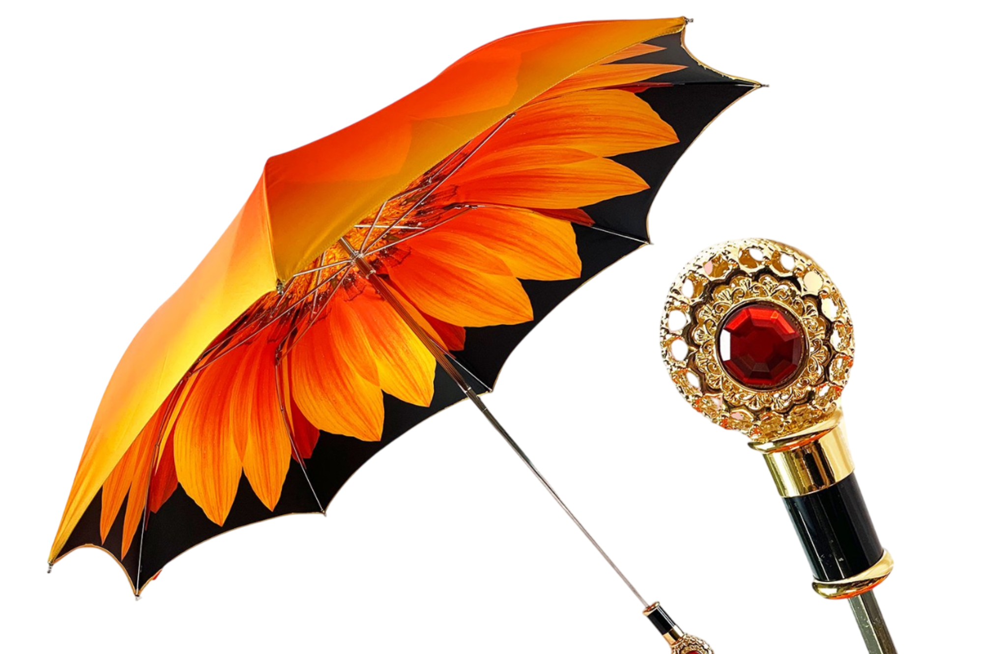 Luxury Sunflower Umbrella with 24K Gold-Plated Brass Handle
