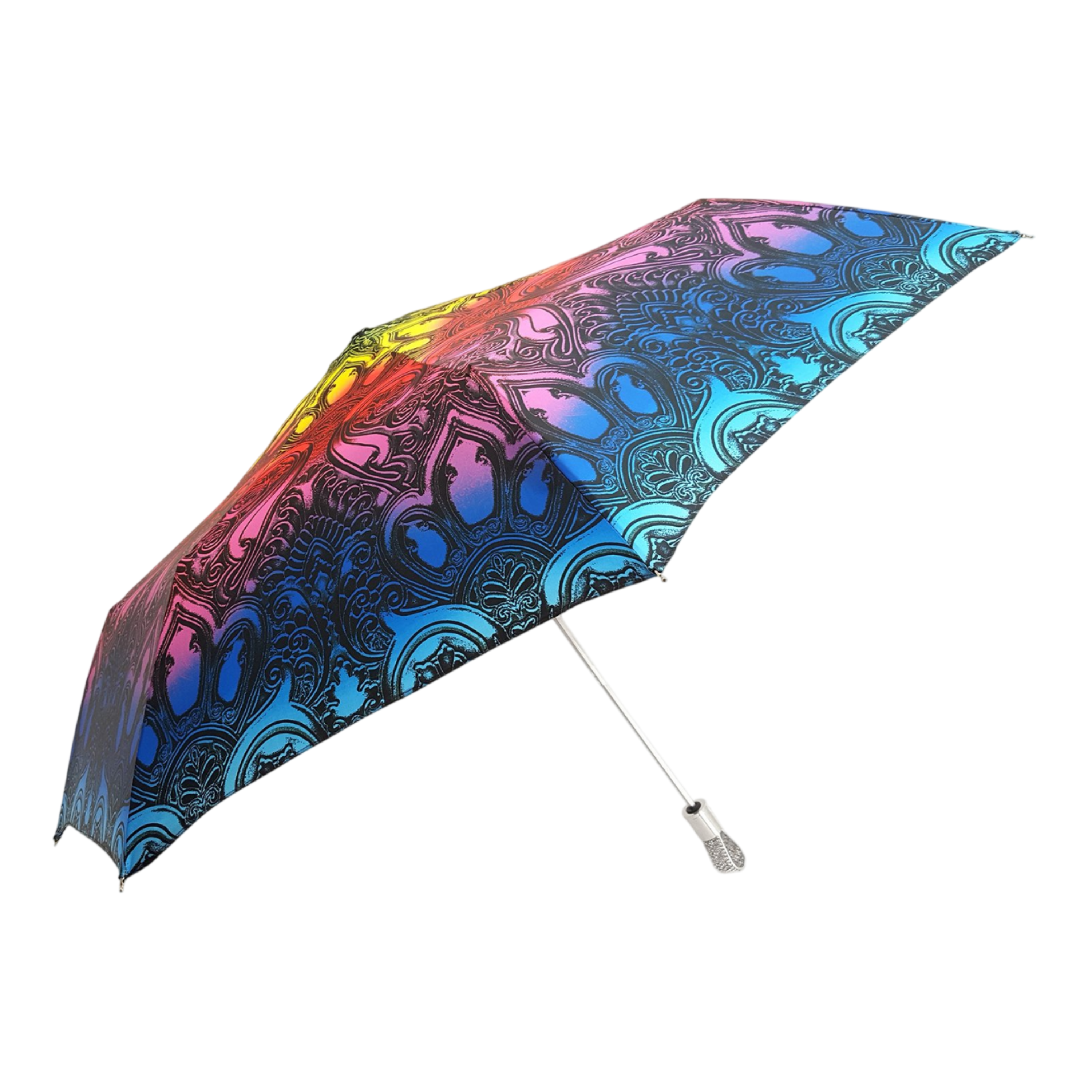 Multicolor Abstract Folding Umbrella – Swarovski-Embellished Handle