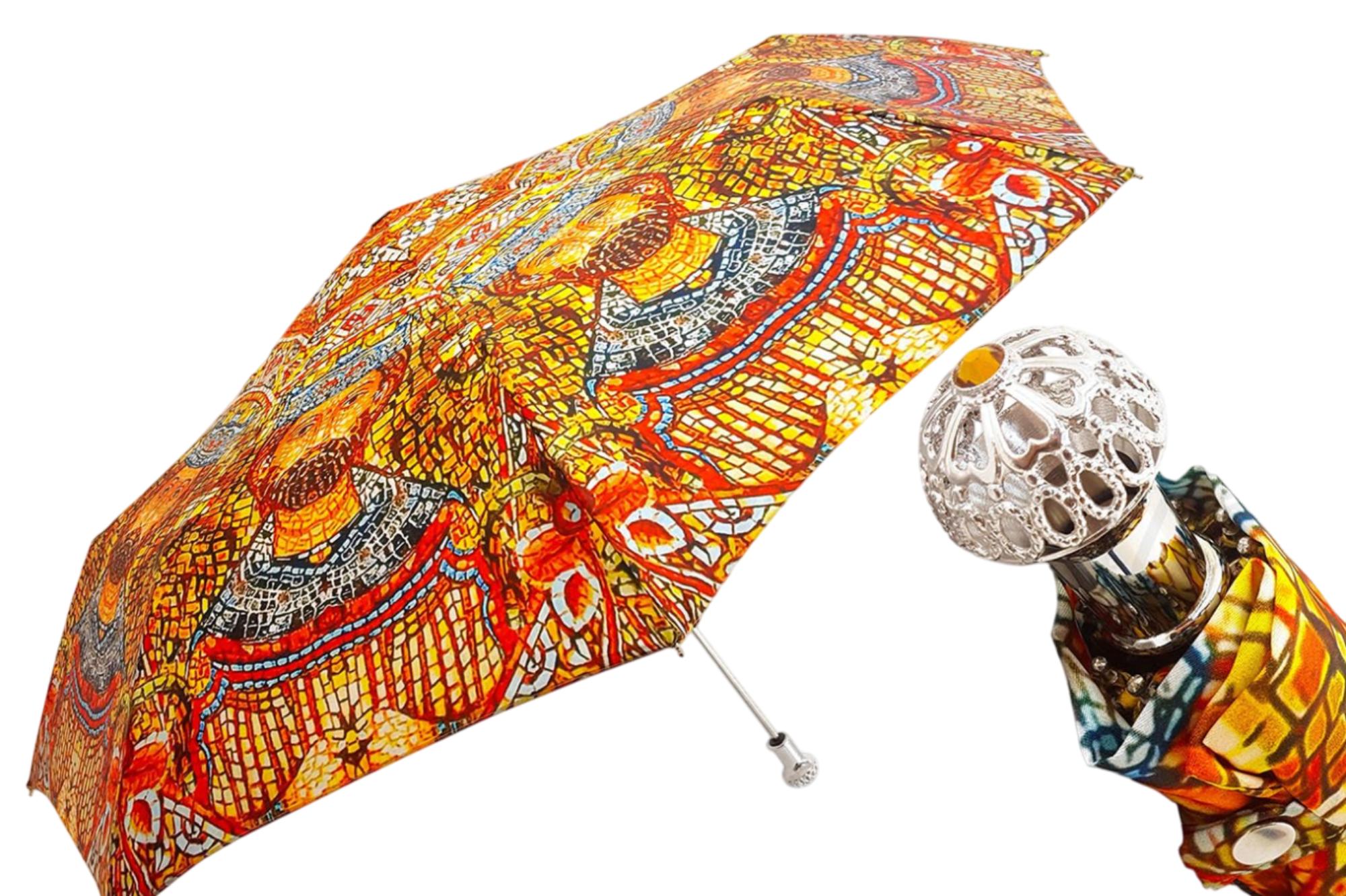 Byzantine Folding Umbrella – Silver Handle with Swarovski Crystals
