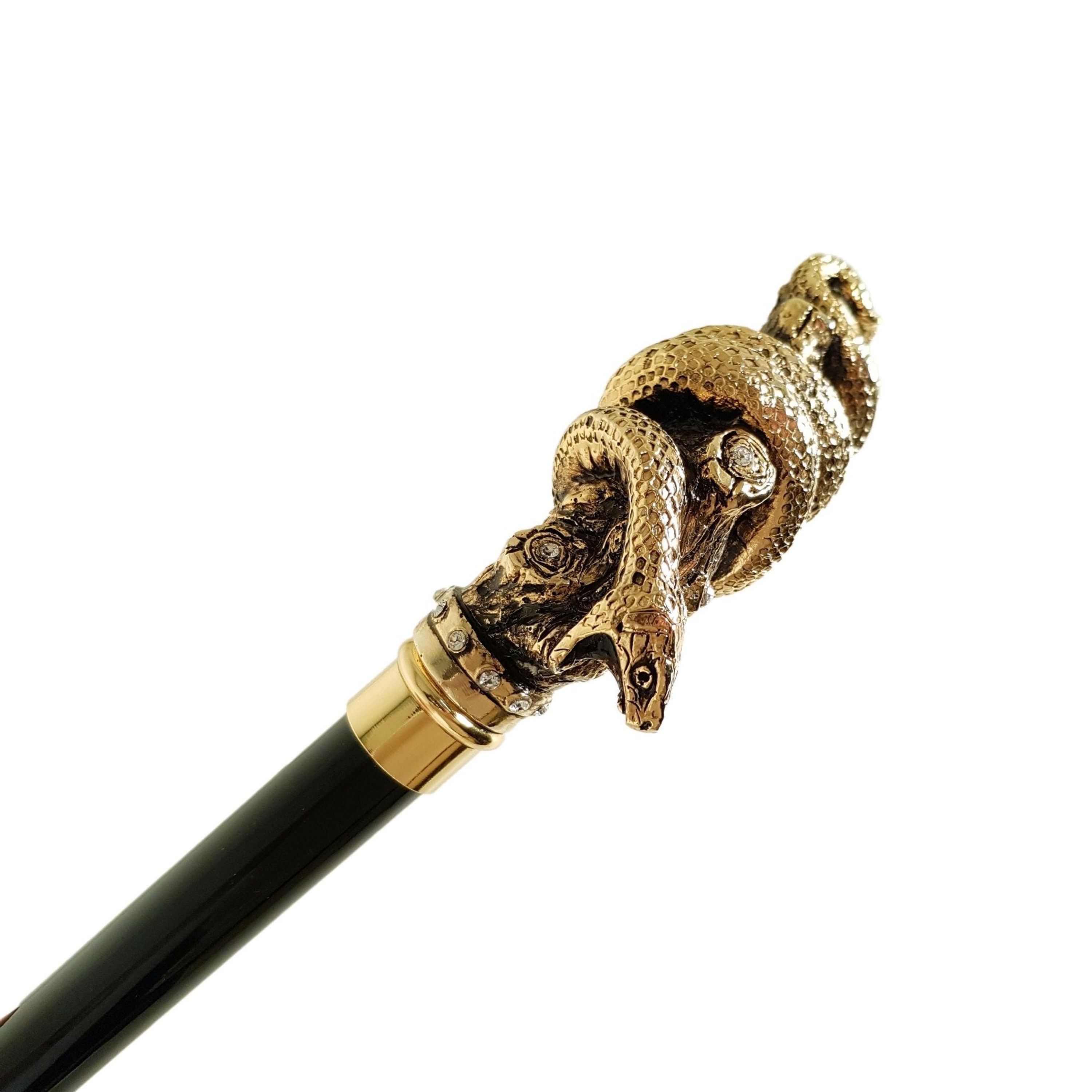 Fantastic Gold Plated Snake Embellished With Crystals – Walking Cane