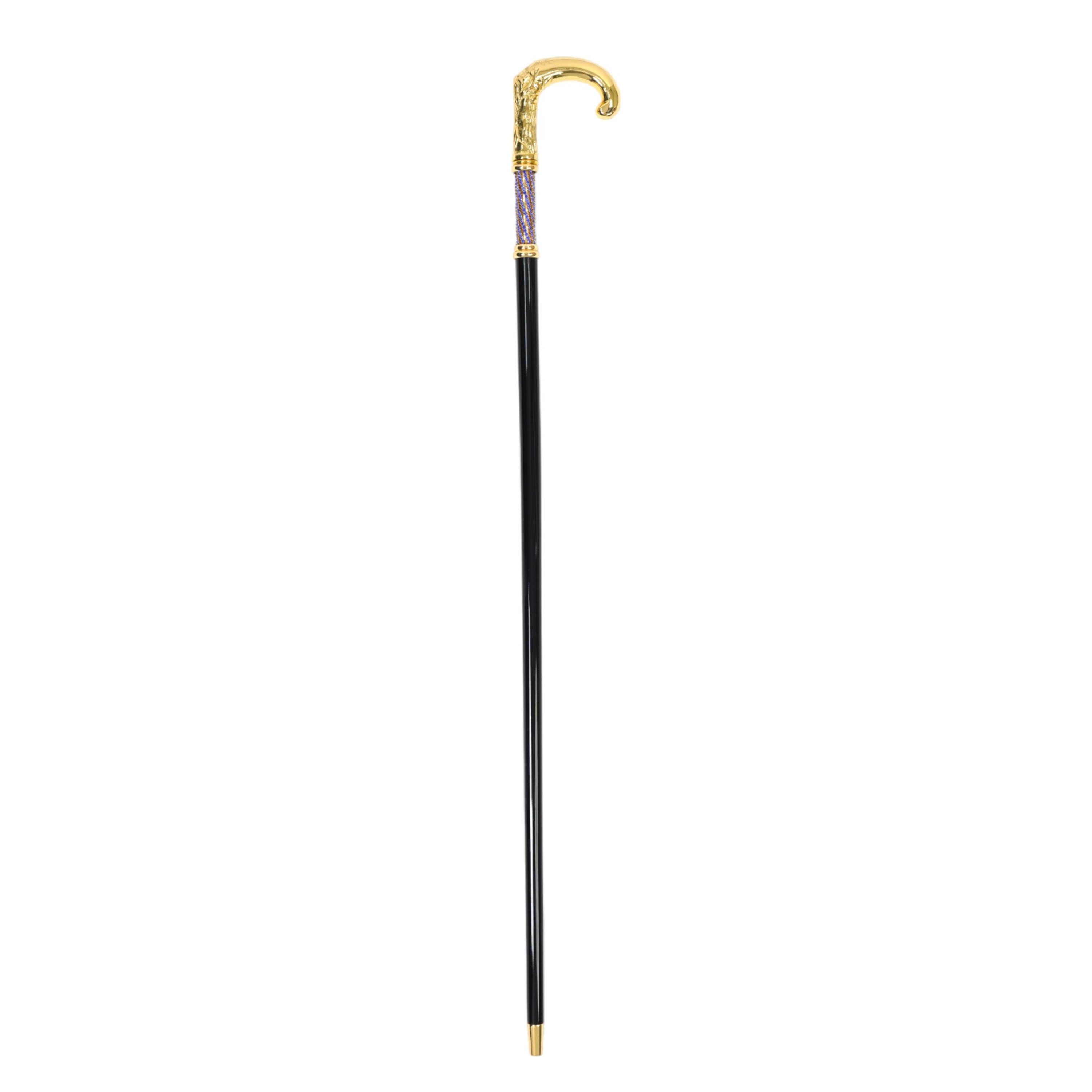 Luxury Italian Walking Cane with 24K Gold and Sapphire Crystals