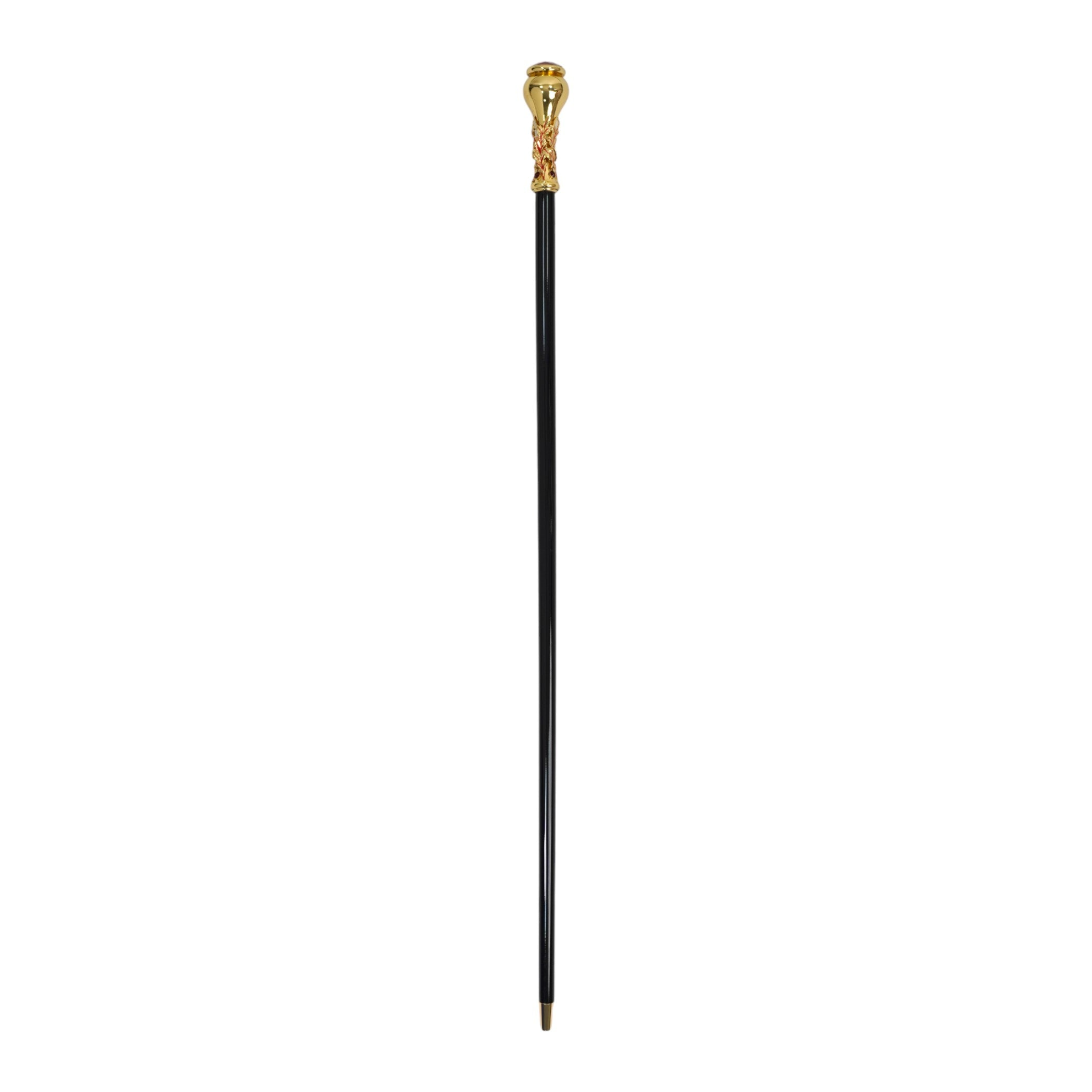 Handmade Italian Luxury 24K Gold-Plated Walking Cane with Red Crystal