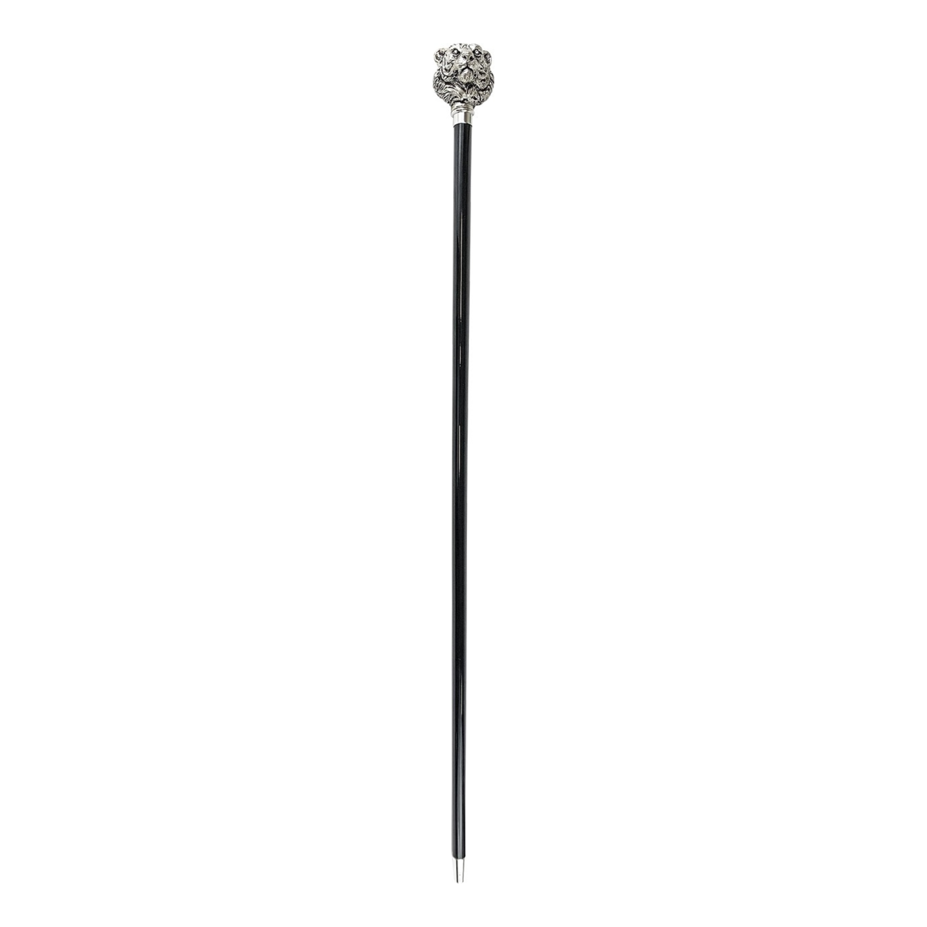 Handmade in Italy Exclusive Walking Stick with Silver-Plated 925 Tiger