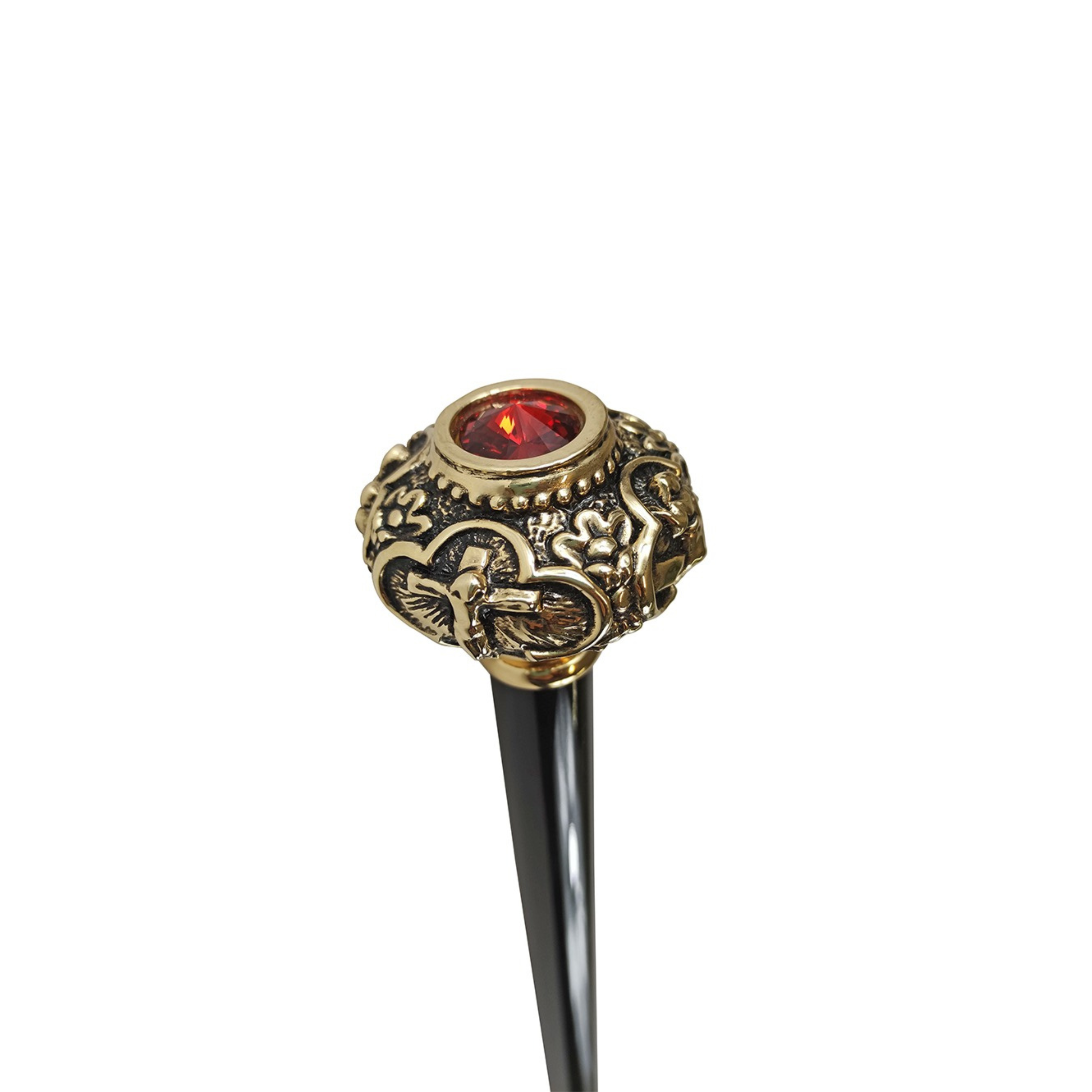 Designer Walking Stick with 24K Gold-Plated Knob and Red Crystal