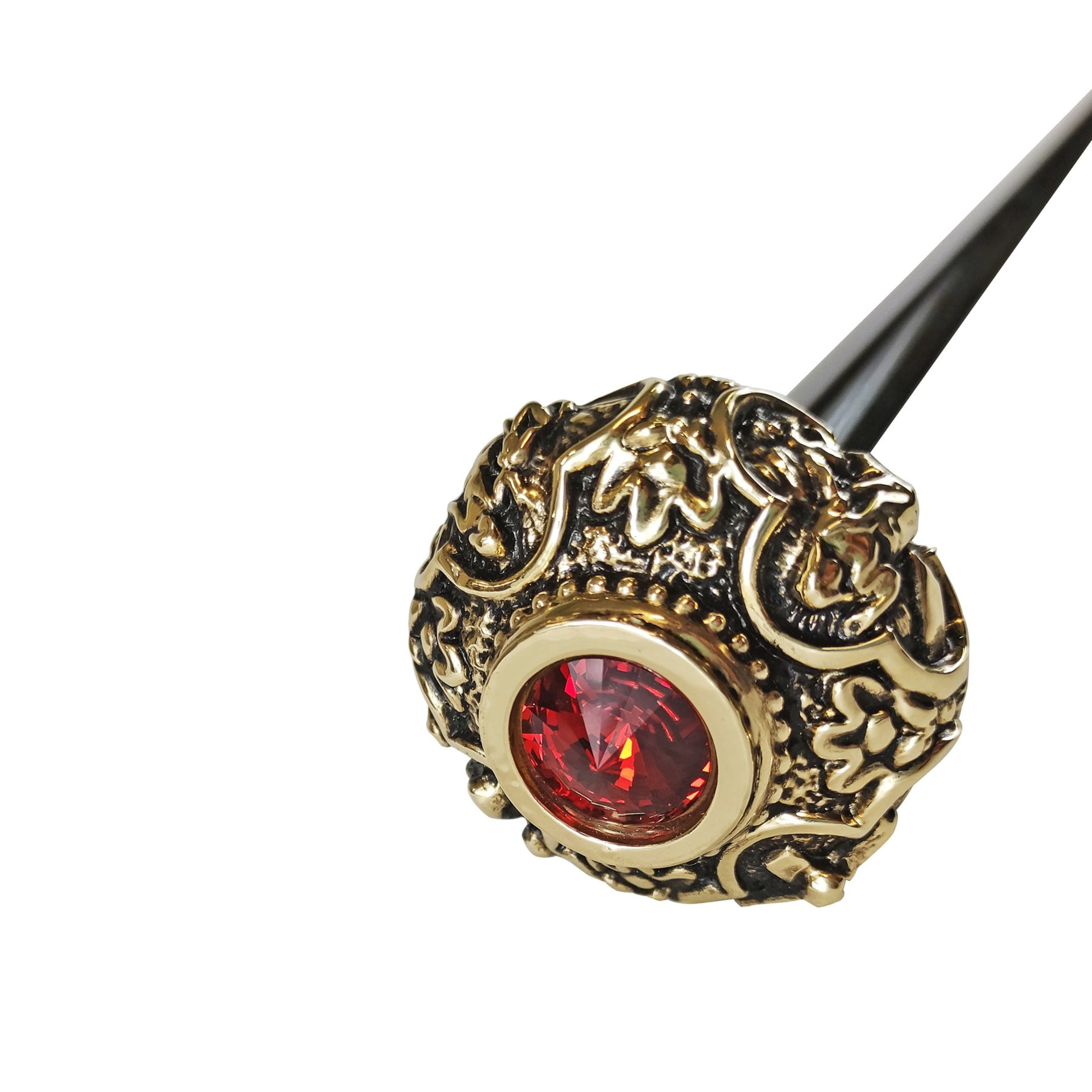 Designer Walking Stick with 24K Gold-Plated Knob and Red Crystal